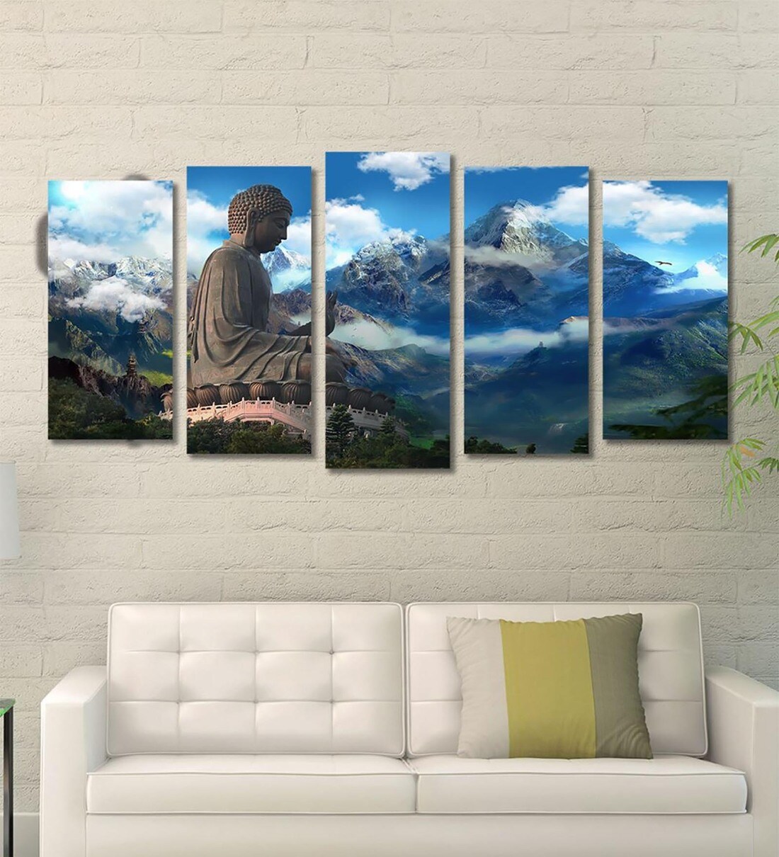 Buy Cotton Canvas Buddha Framed Art Panels by 999Store Set of 5