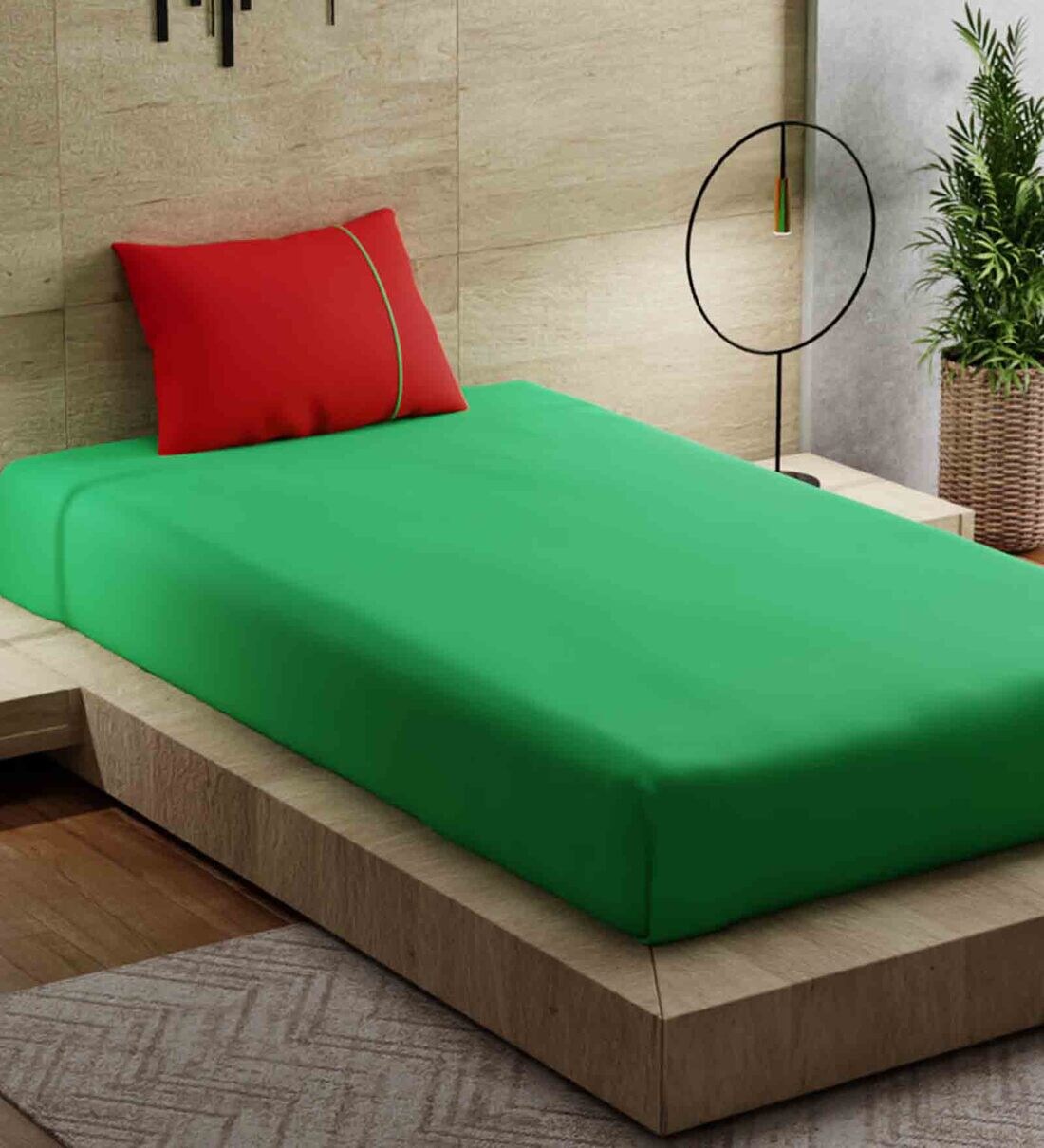 Buy Green Solid 144 TC Cotton 1 Single Bedhseet with 1 Pillow Cover by