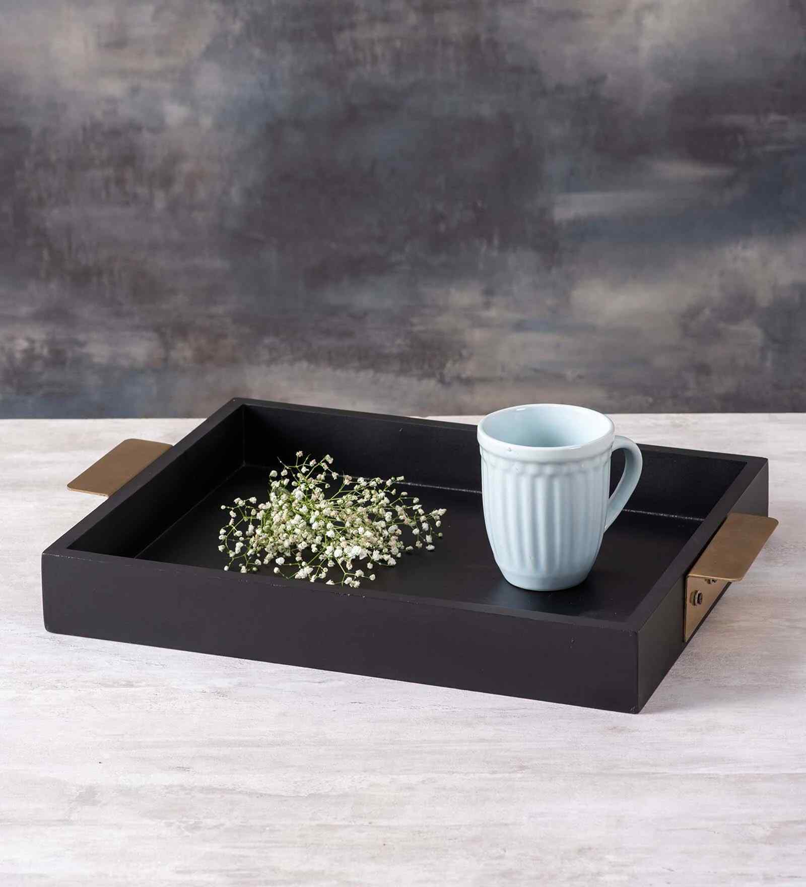 Coal MDF Serving Tip Handle Tray Gold