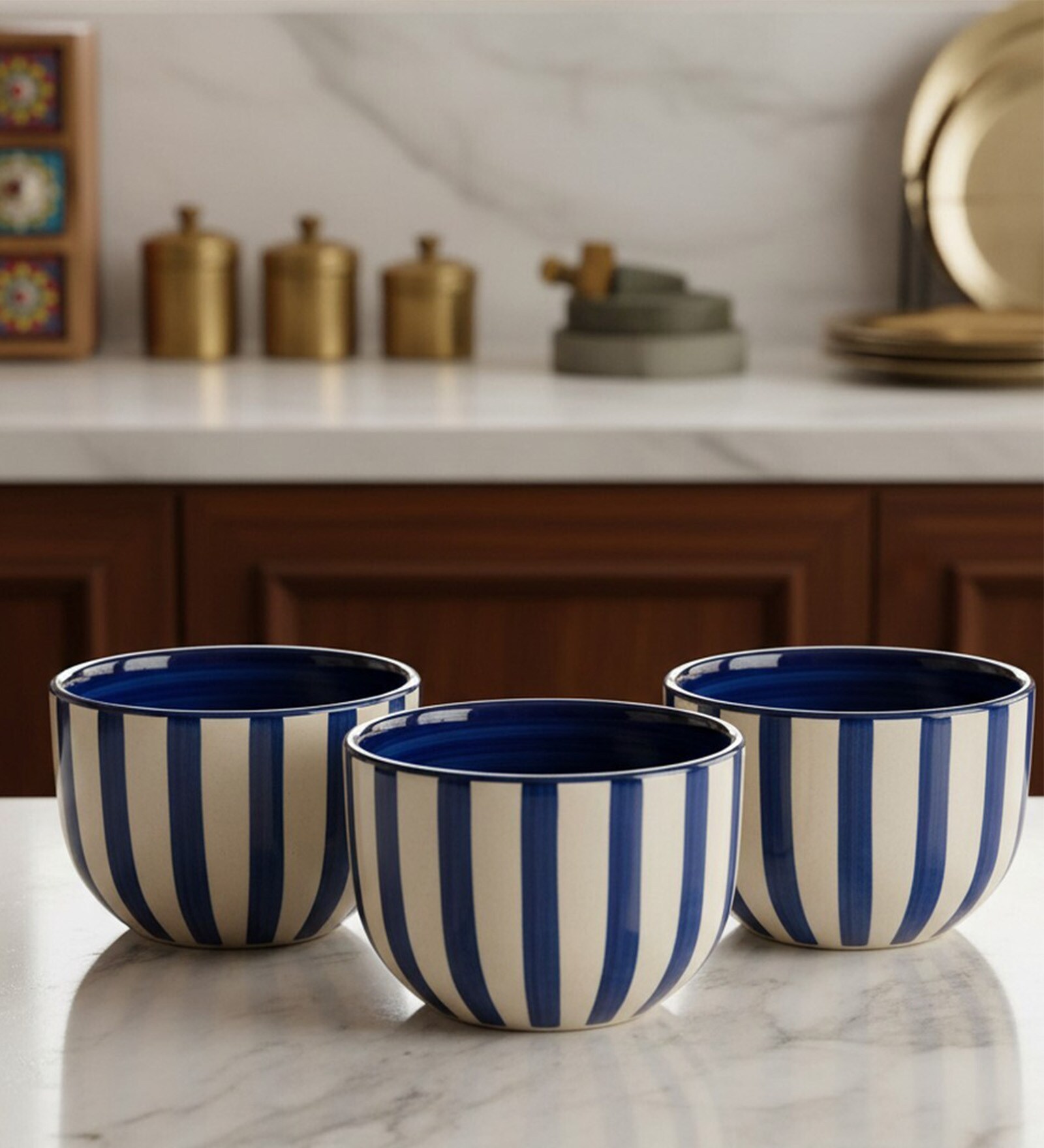 Coastal Stripes Ceramic Bowl Set of 2(320ml Each)