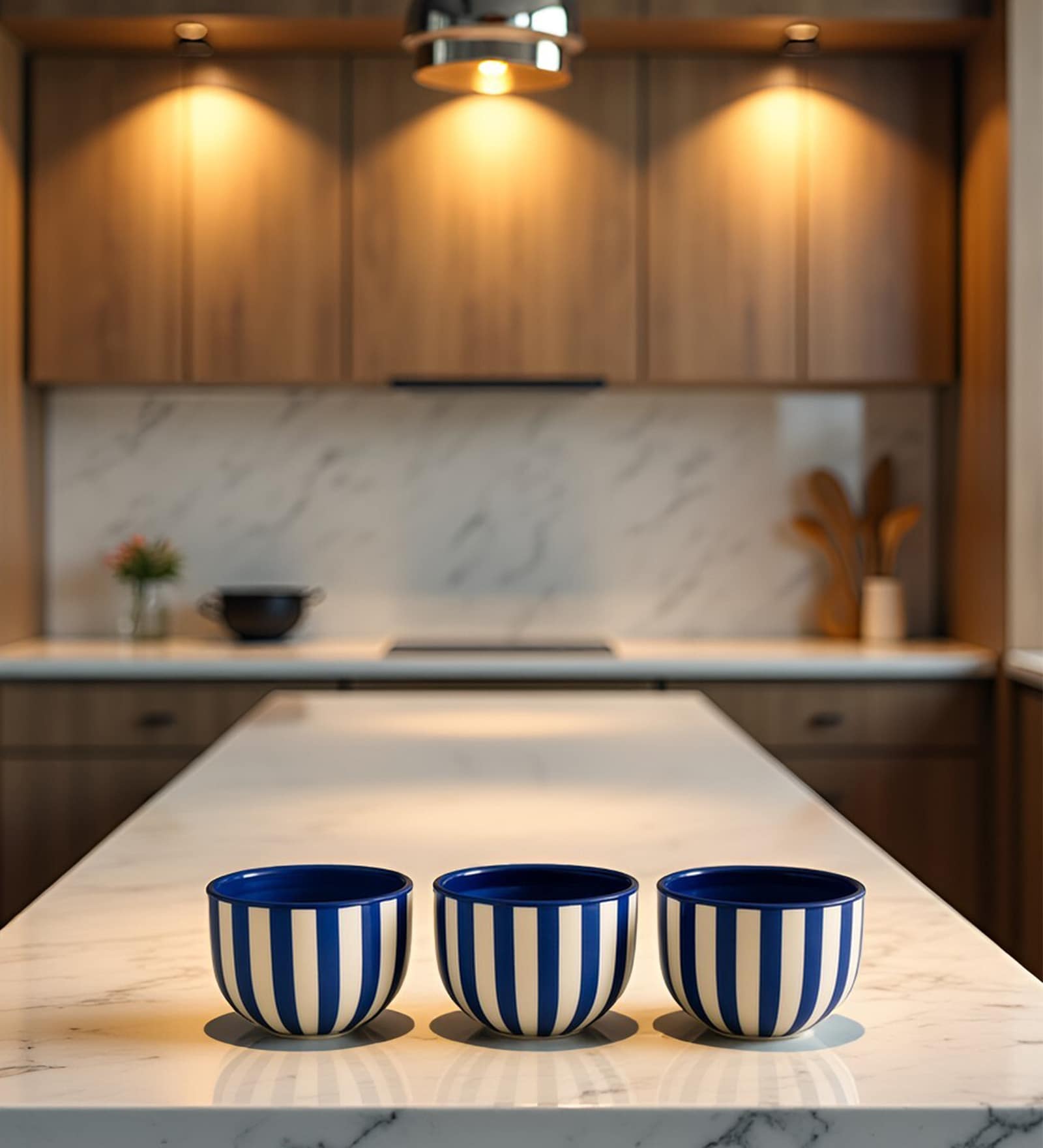 Coastal Stripes Ceramic Bowl Set of 3(320ml Each)