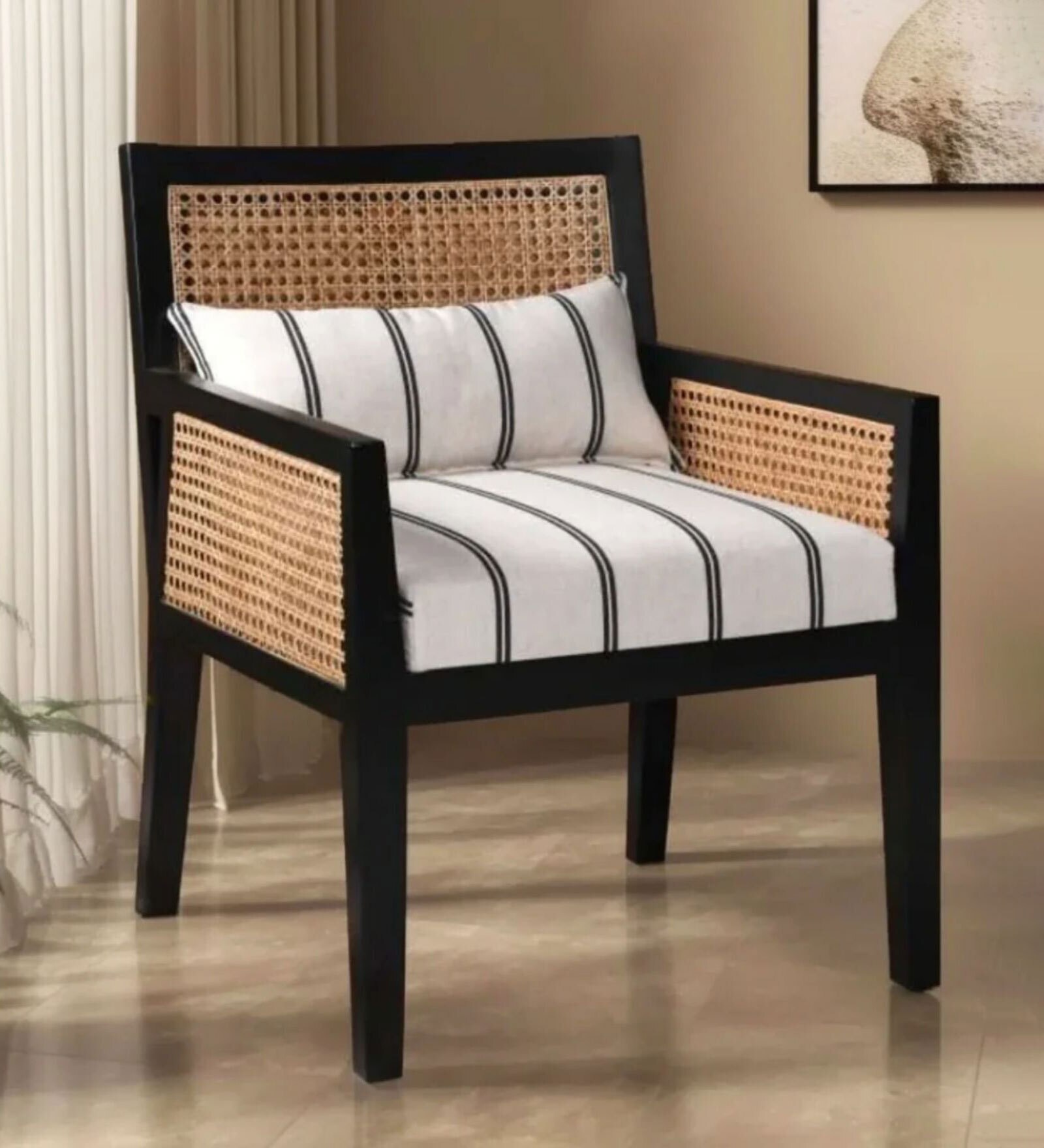 Coastal Teak Wood Arm Chair In Black Colour