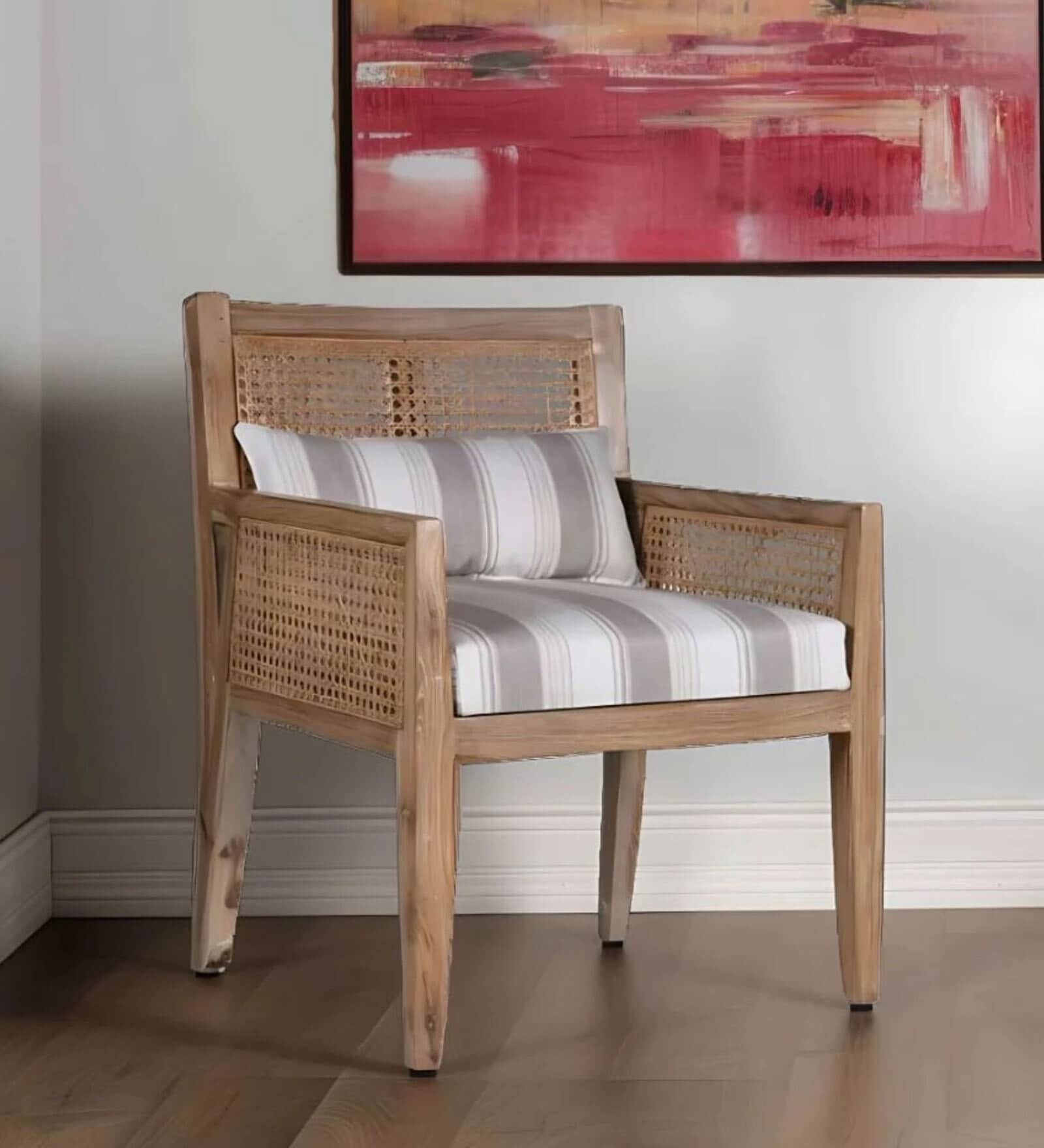 Coastal Teak Wood Arm Chair In White Colour
