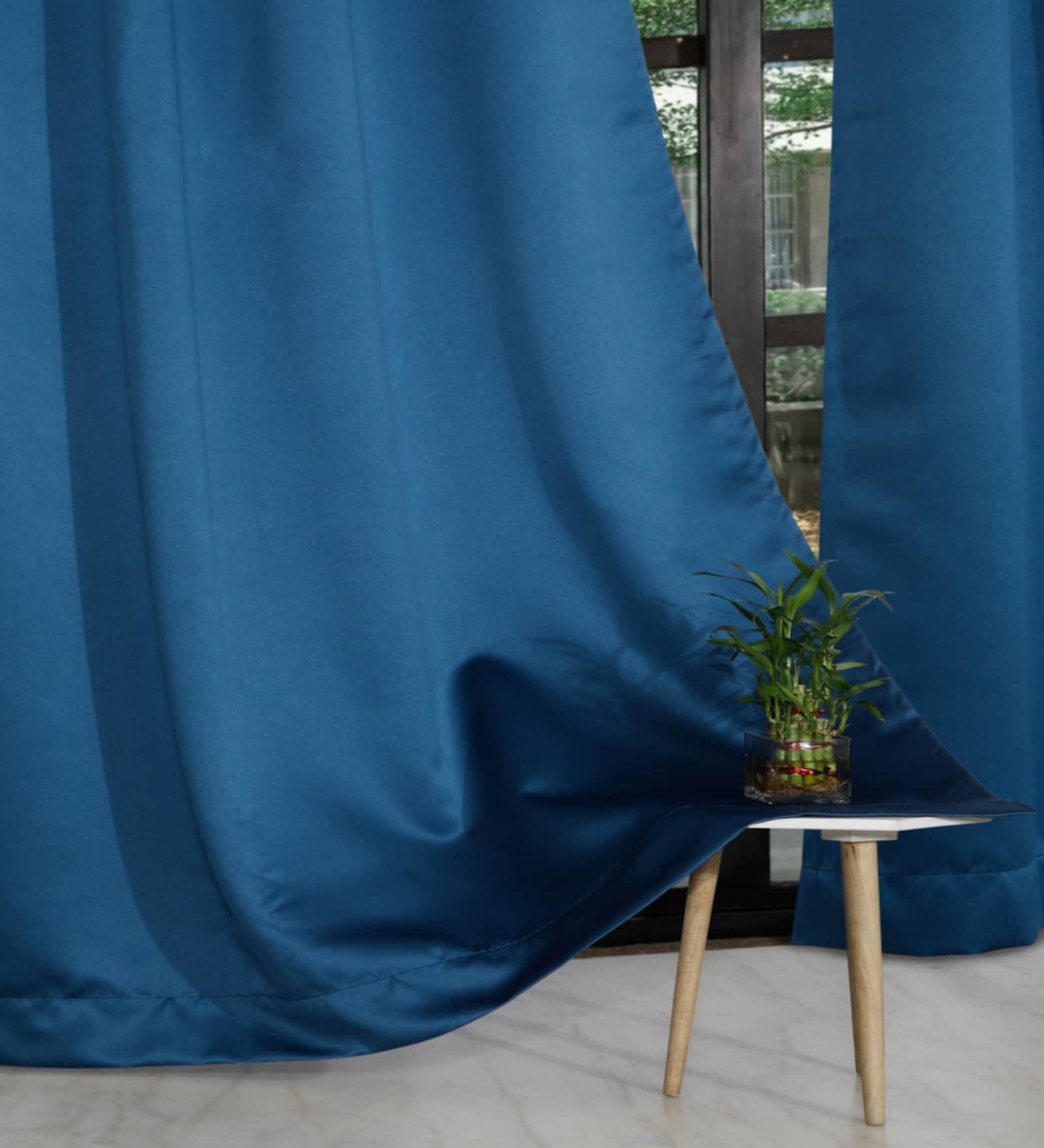 Cobalt Blue Polyester Solid 5ft Blackout Eyelet Window Curtain