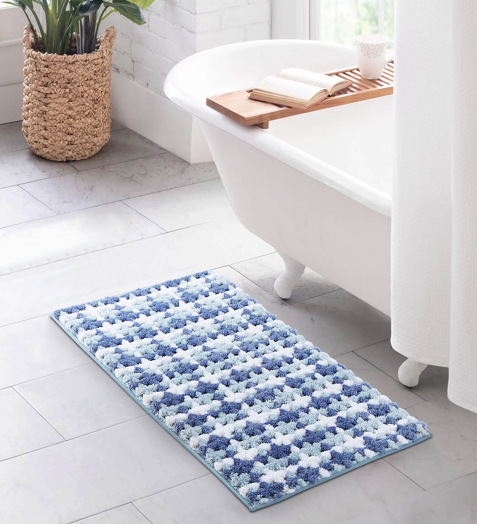 Cobalt Polyester 24X16 Inches Anti-Skid  Bath Mat