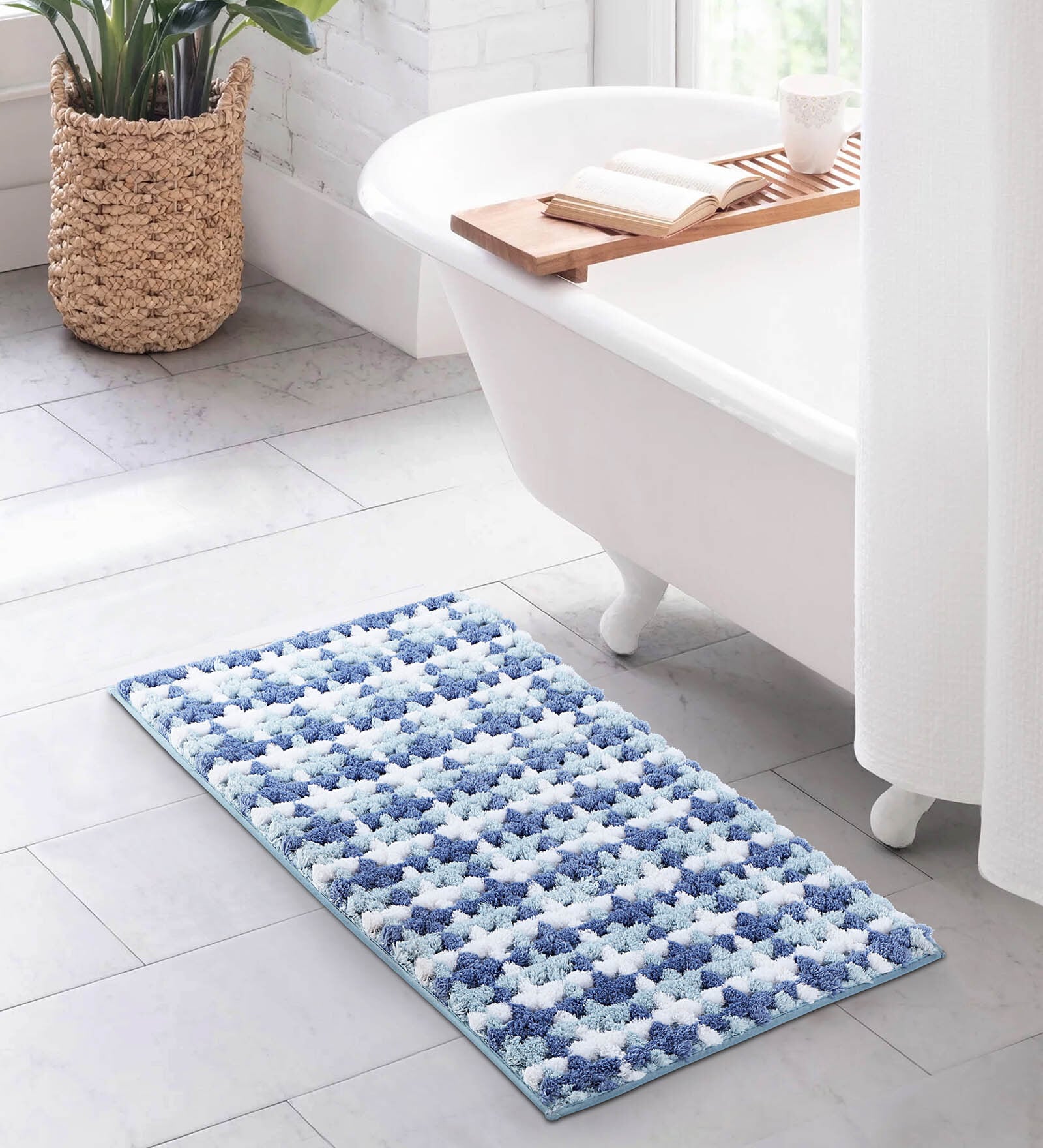 Cobalt Polyester 32X20 Inches Anti-Skid  Bath Mat