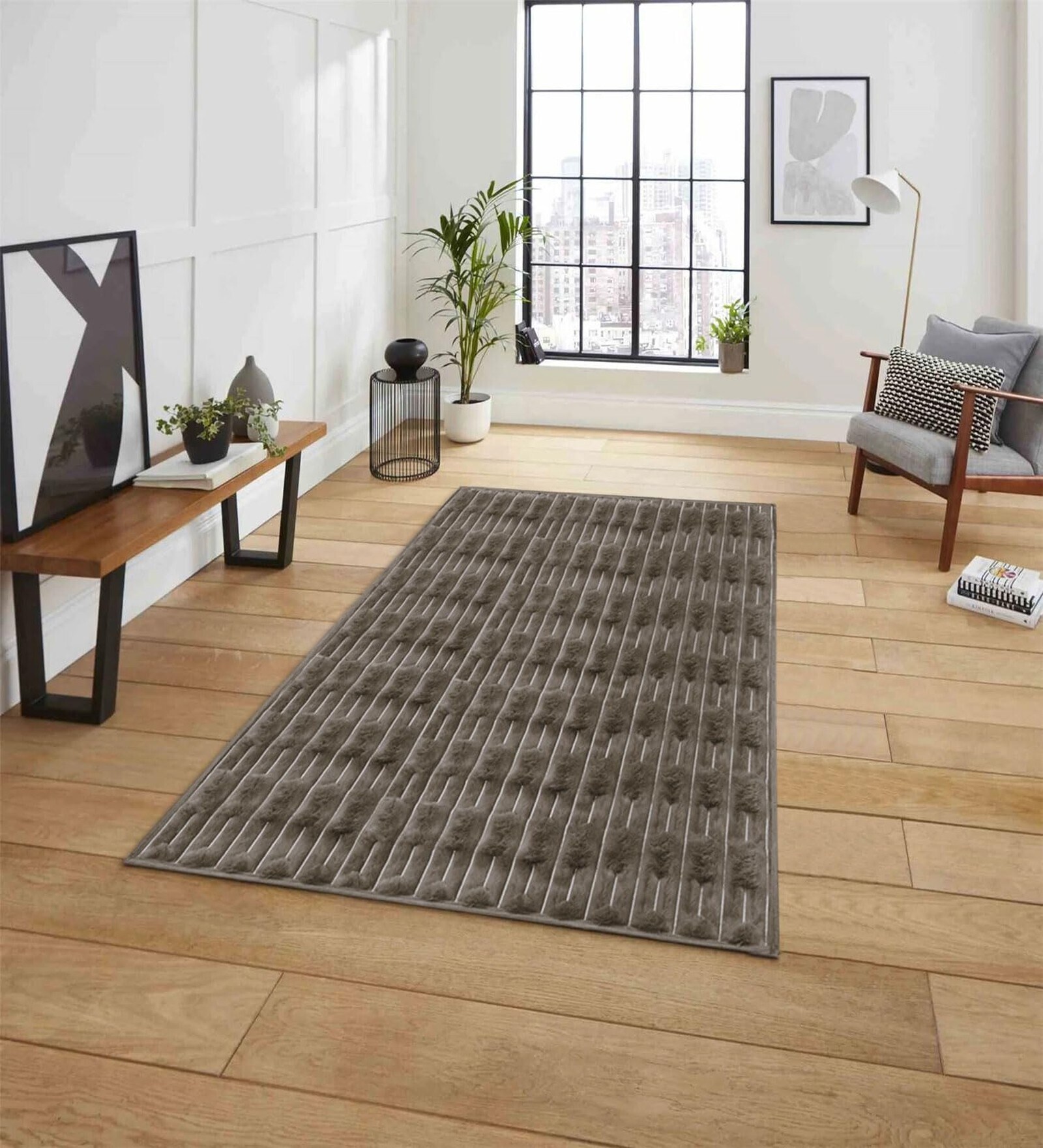 Cocoa Geometric Polyester Blend 3 X 5 Feet Rabbit Fur Machine Made Carpet