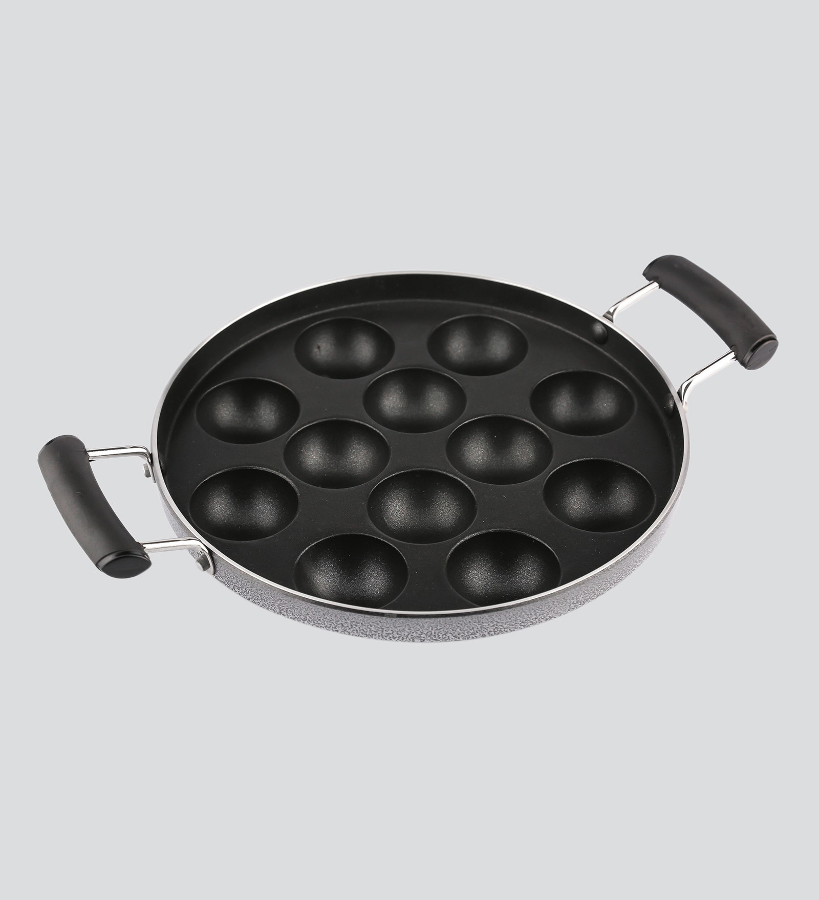 Emilio 12 Pits Non- Stick Black Aluminium Appam Maker