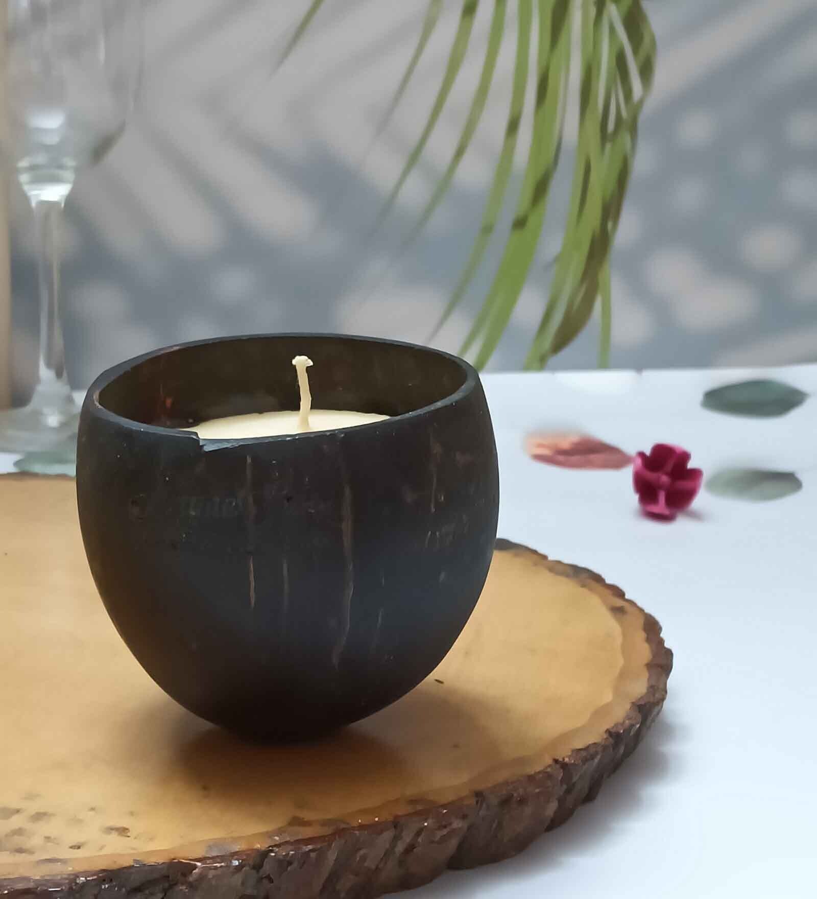 Buy Coconut shell fragrance candle with Lid, Natural oils soy wax eco ...