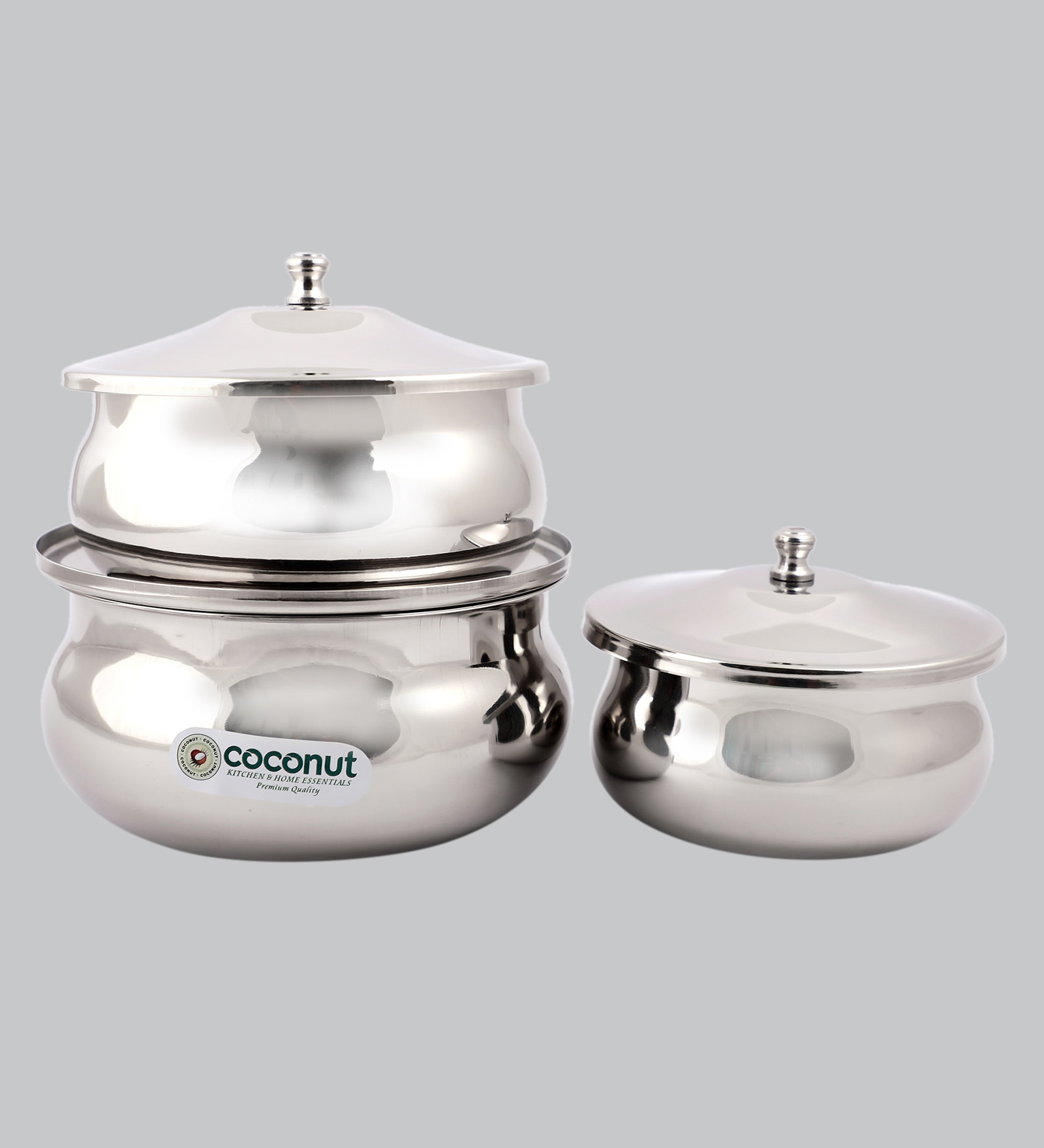 Jamuna Induction Friendly Silver Aluminium (Set of 3) Cooking Pot with Lid