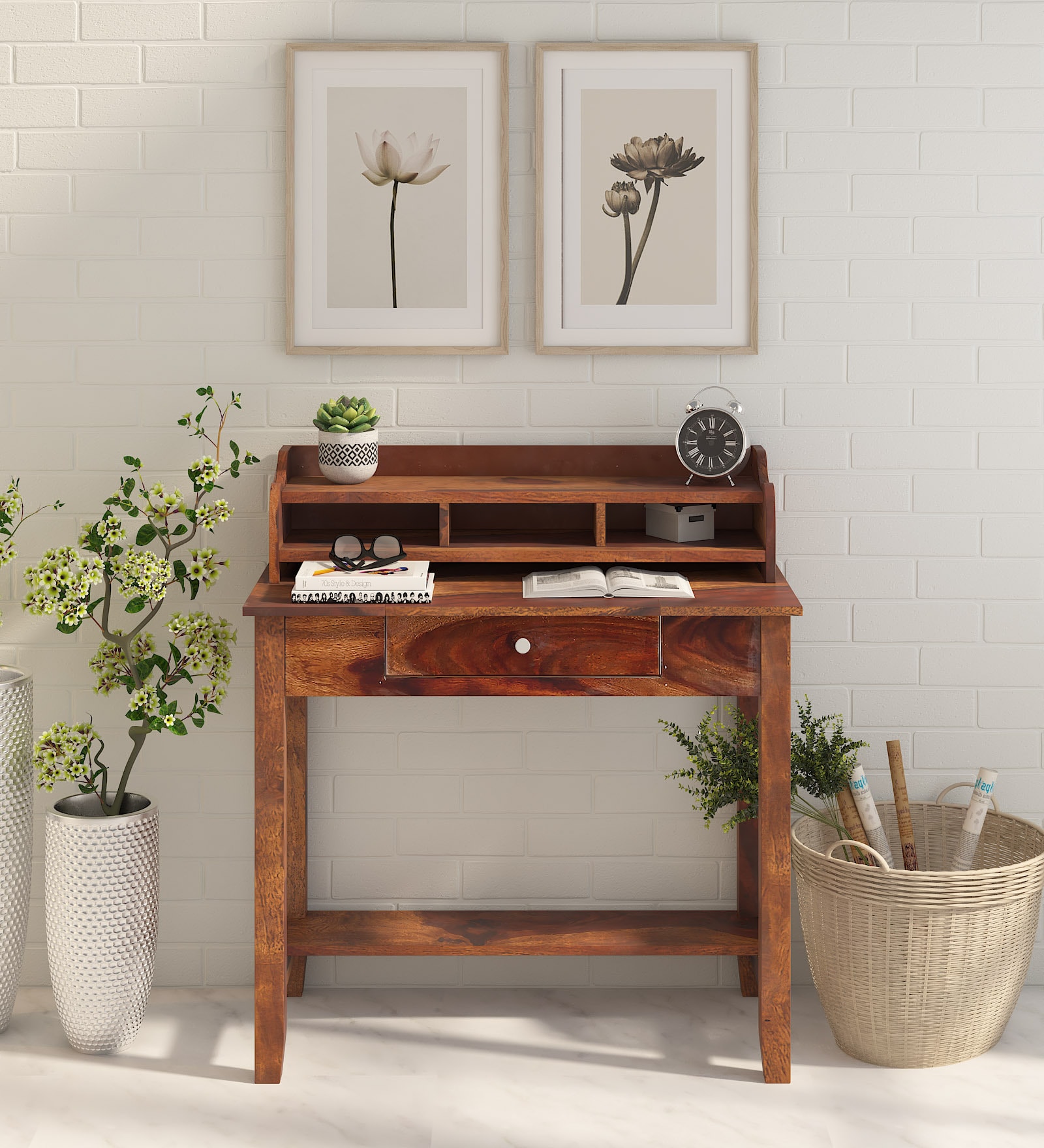 Codrington Sheesham Wood Writing Table In Scratch Resistant Provincial Teak Finish