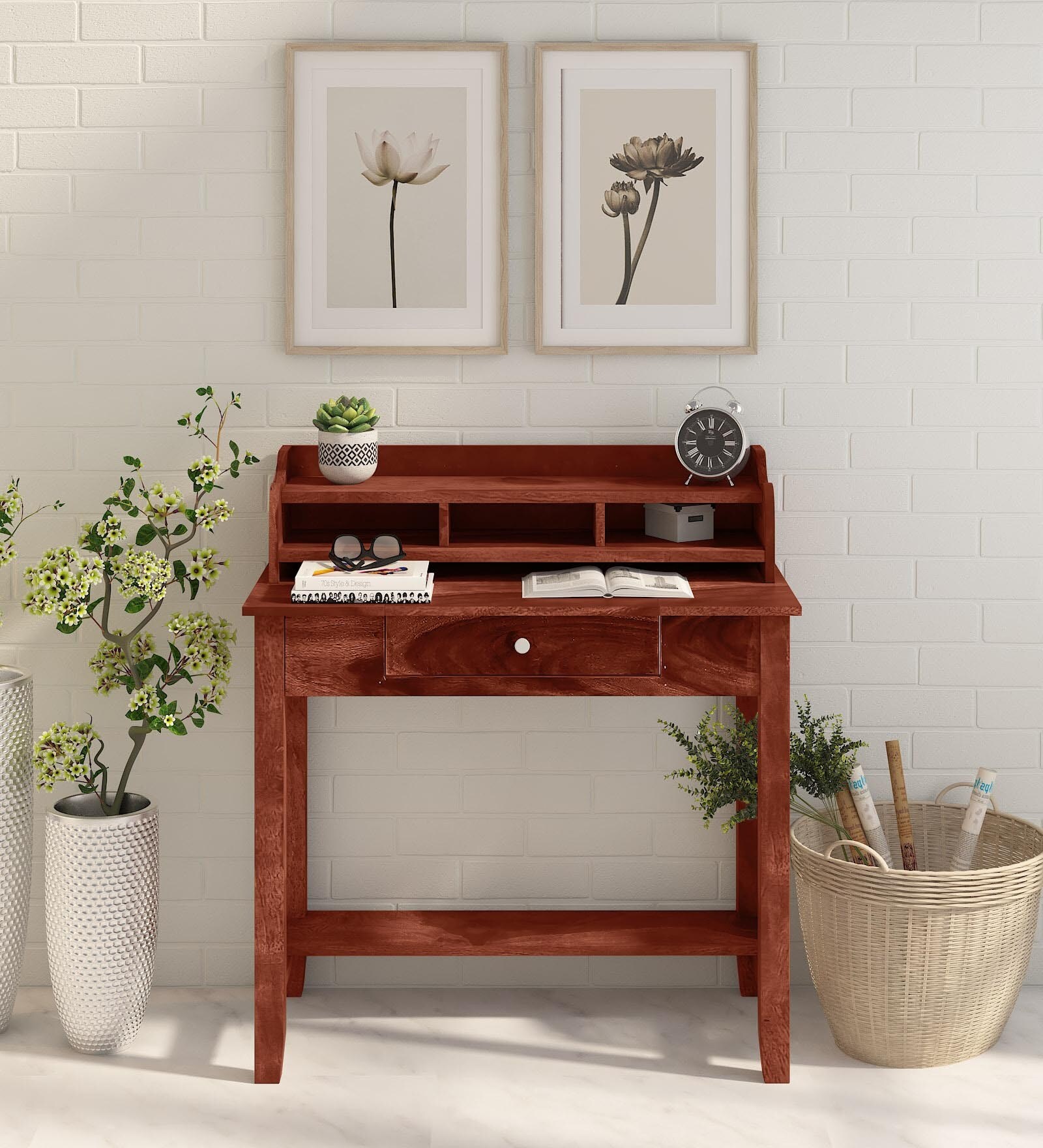 Codrington Sheesham Wood Writing Table In Scratch Resistant Honey Oak Finish