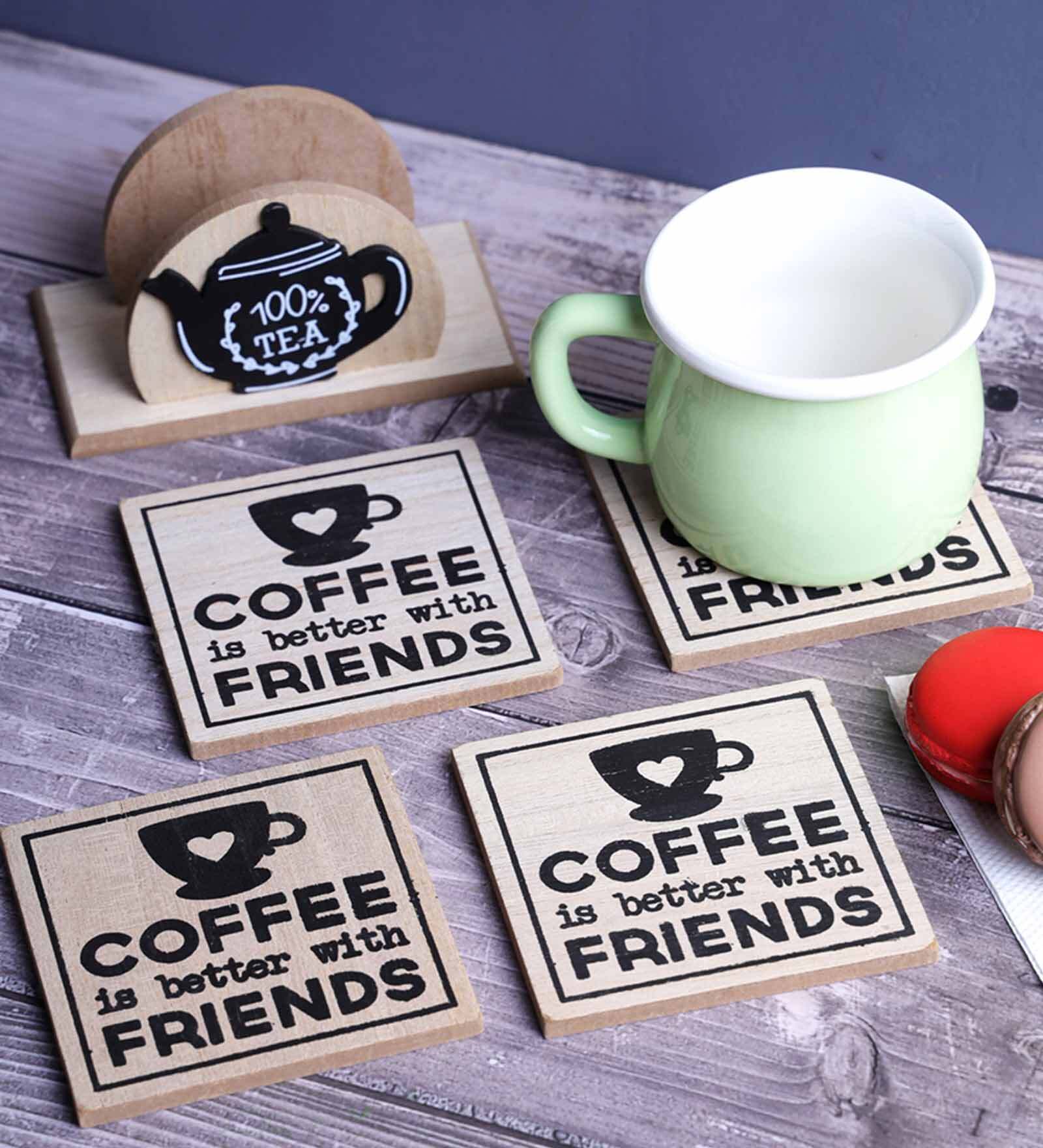 Coffee & Friends (Set of 6) Wood Table Coaster