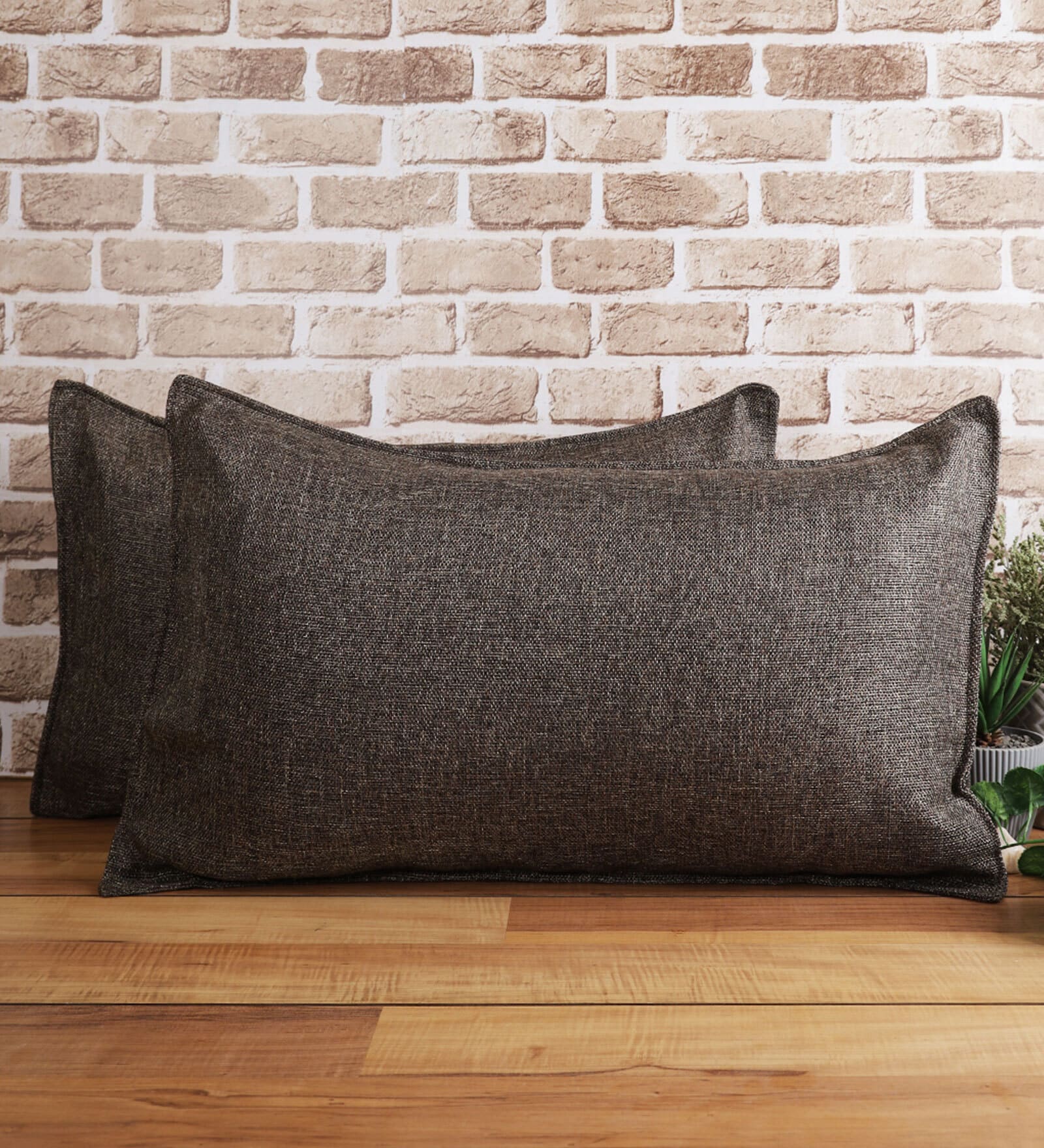 Coffee Patterned 210TC Jute 17 x 27 Inches Pillow Covers (Set of 2)