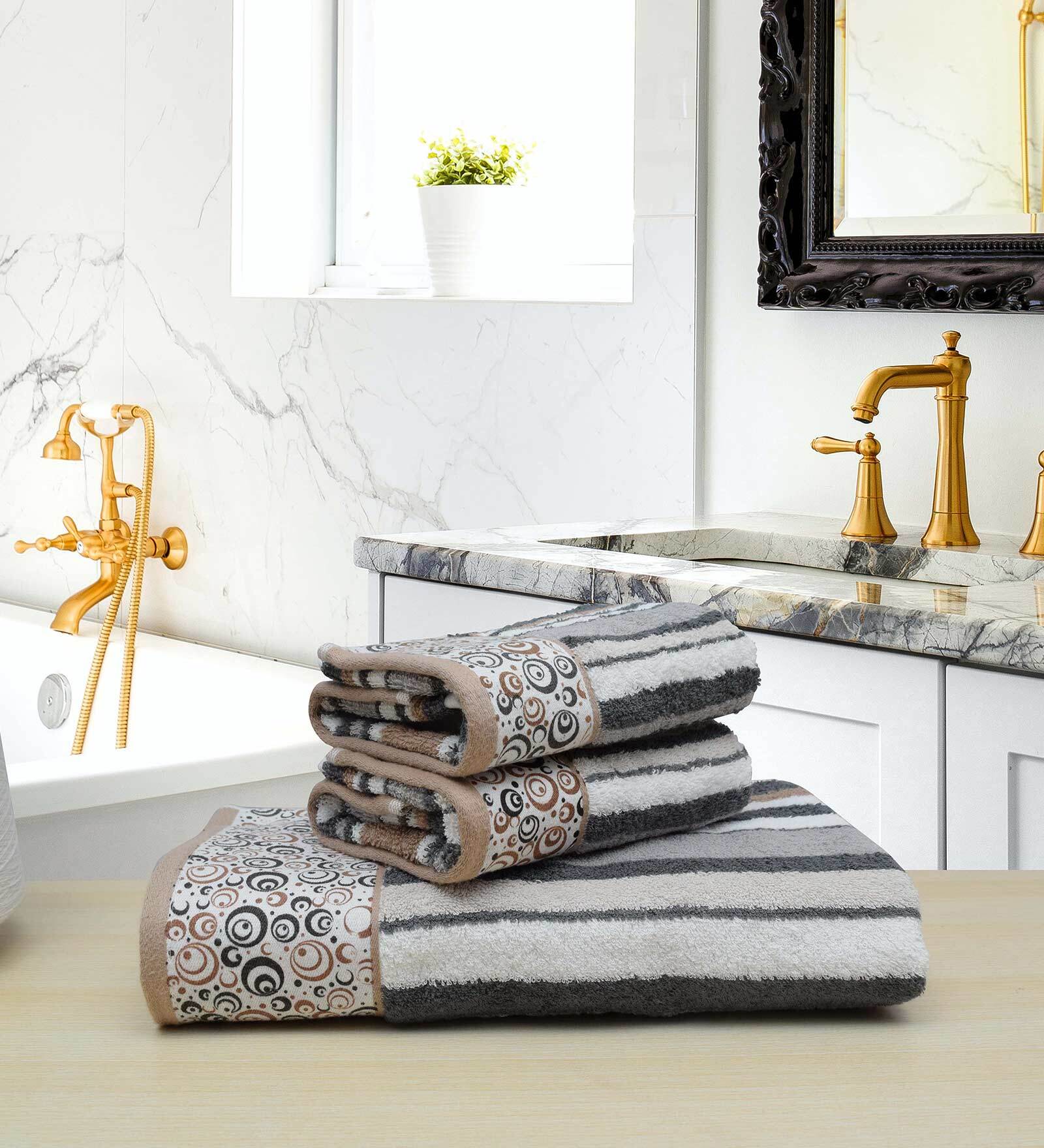 Coffee Patterned 500 GSM Cotton Towel Sets (Set of 3)