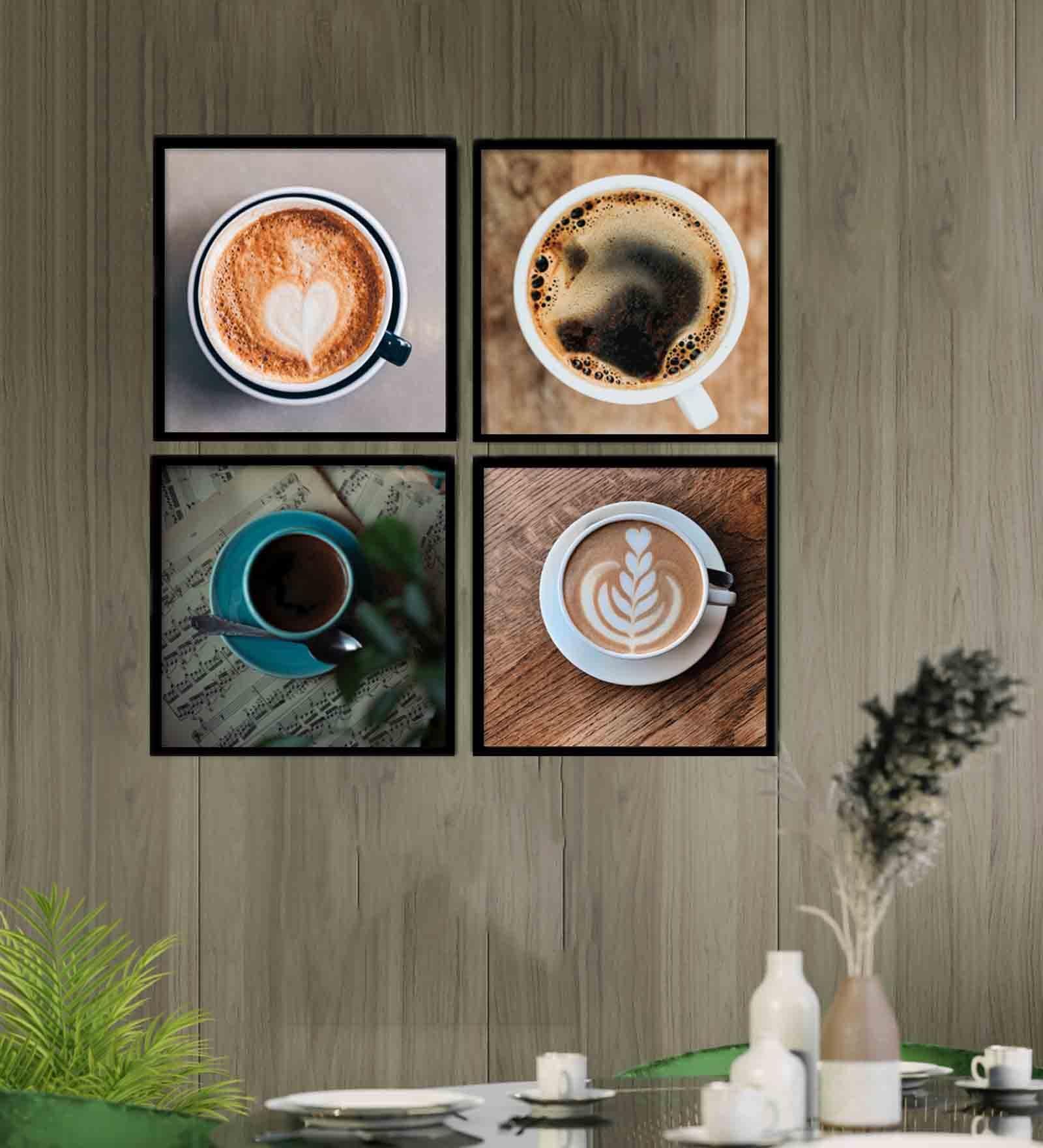 Coffee Brown Engineered Wood Framed Art Print Set of 4