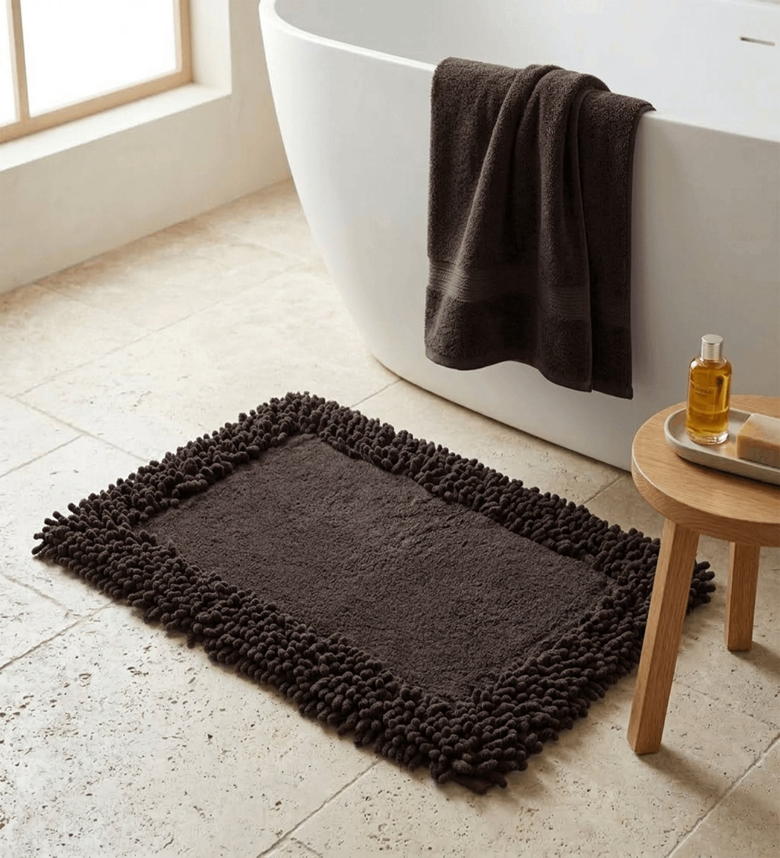 Coffee Cotton 16X24 Inches Anti-Skid Bath Mat