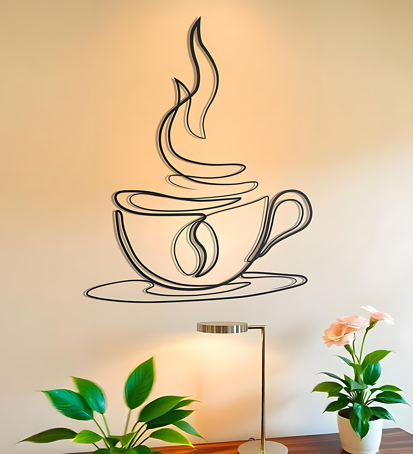 Coffee Cup Line Art Desined Metal Art Wall Decor