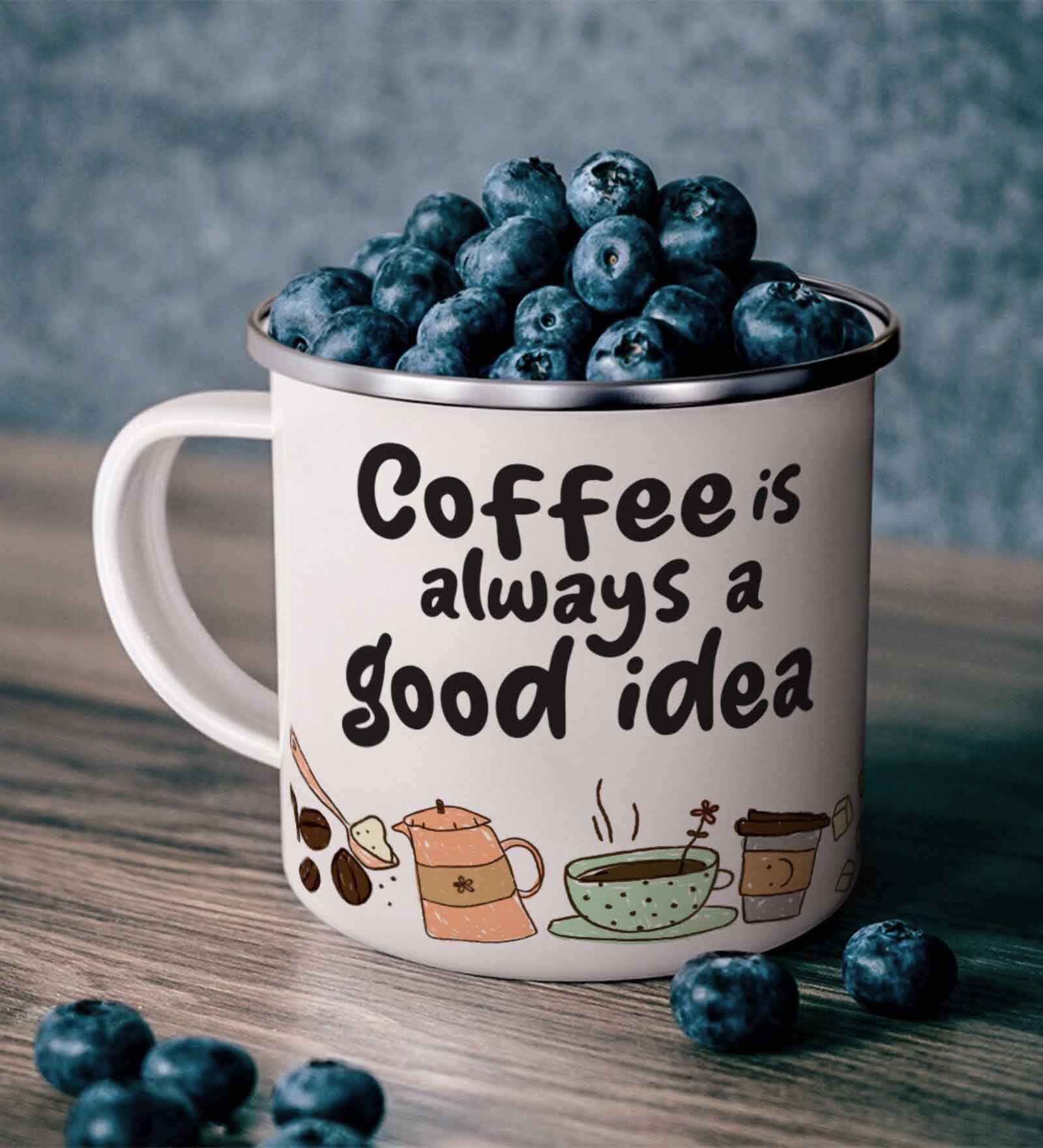Coffee is a Good Idea Enamel Printed White 350ml Stainless Steel Coffee Mug