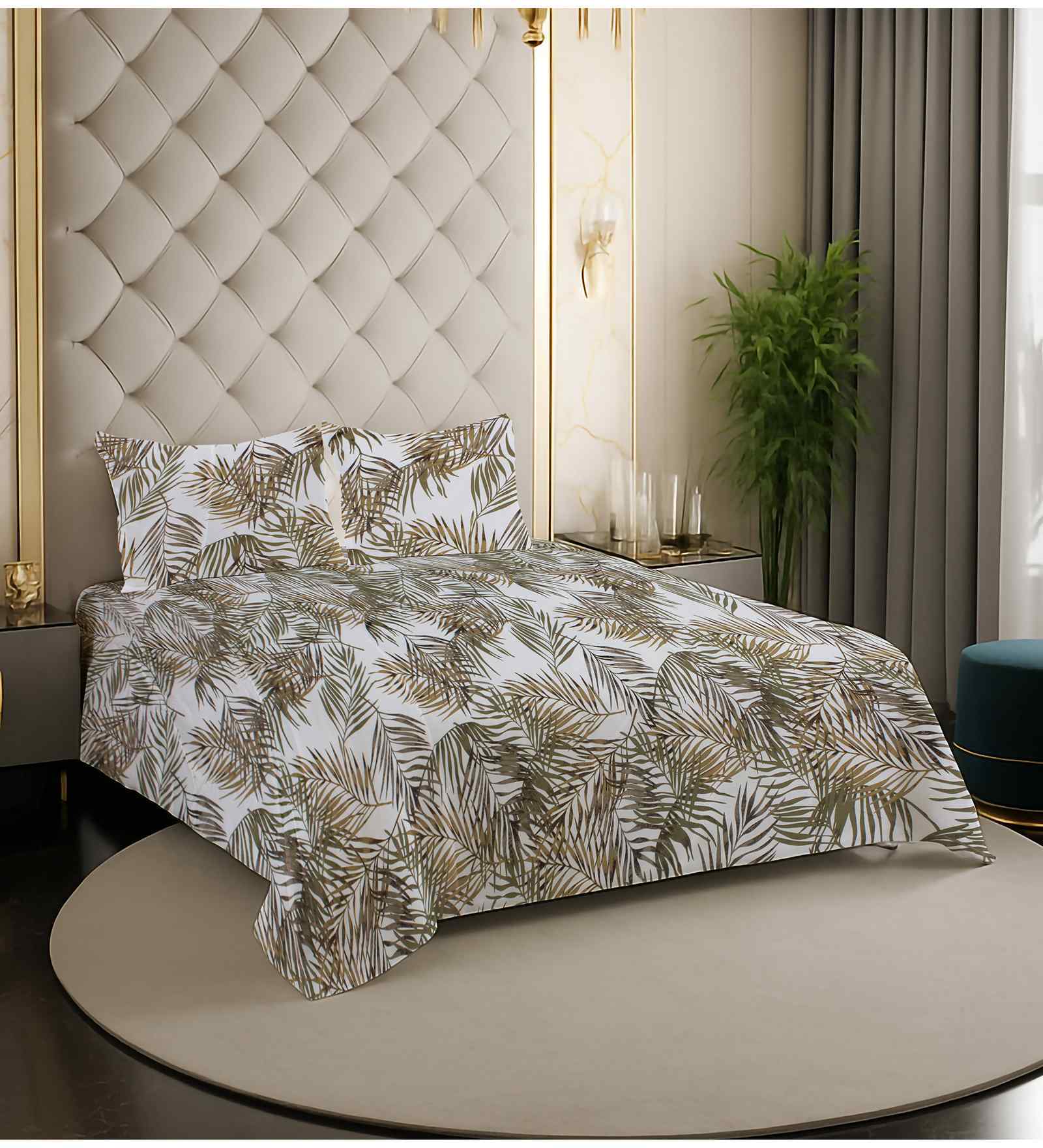 Coffee Leaf 200 TC Cotton King Size Double Bedsheet with 2 Pillow Covers