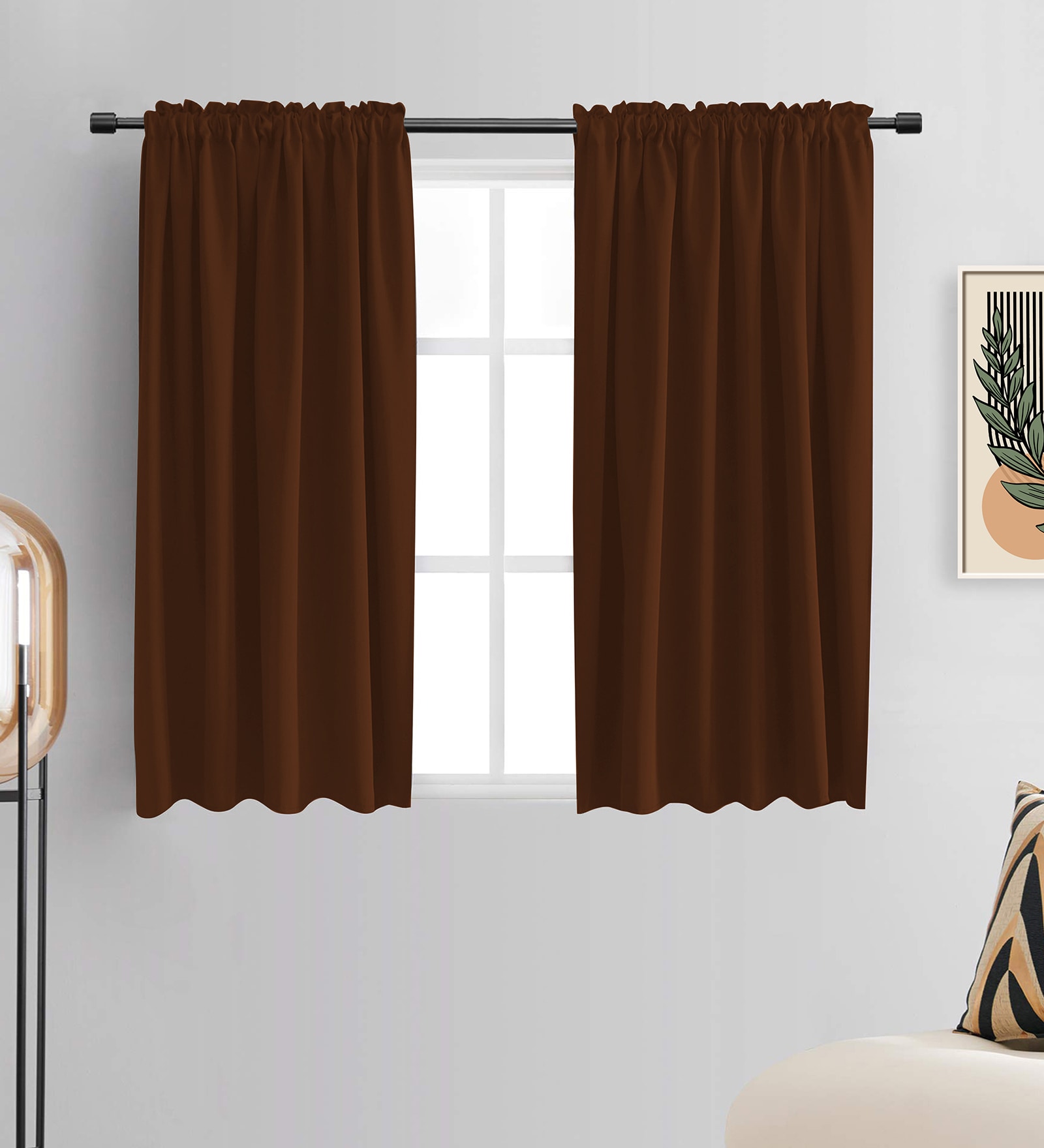 Coffee lightweight Satin Solids 5ft Light Filtering Rod Pocket Window Curtains (2 Pcs)