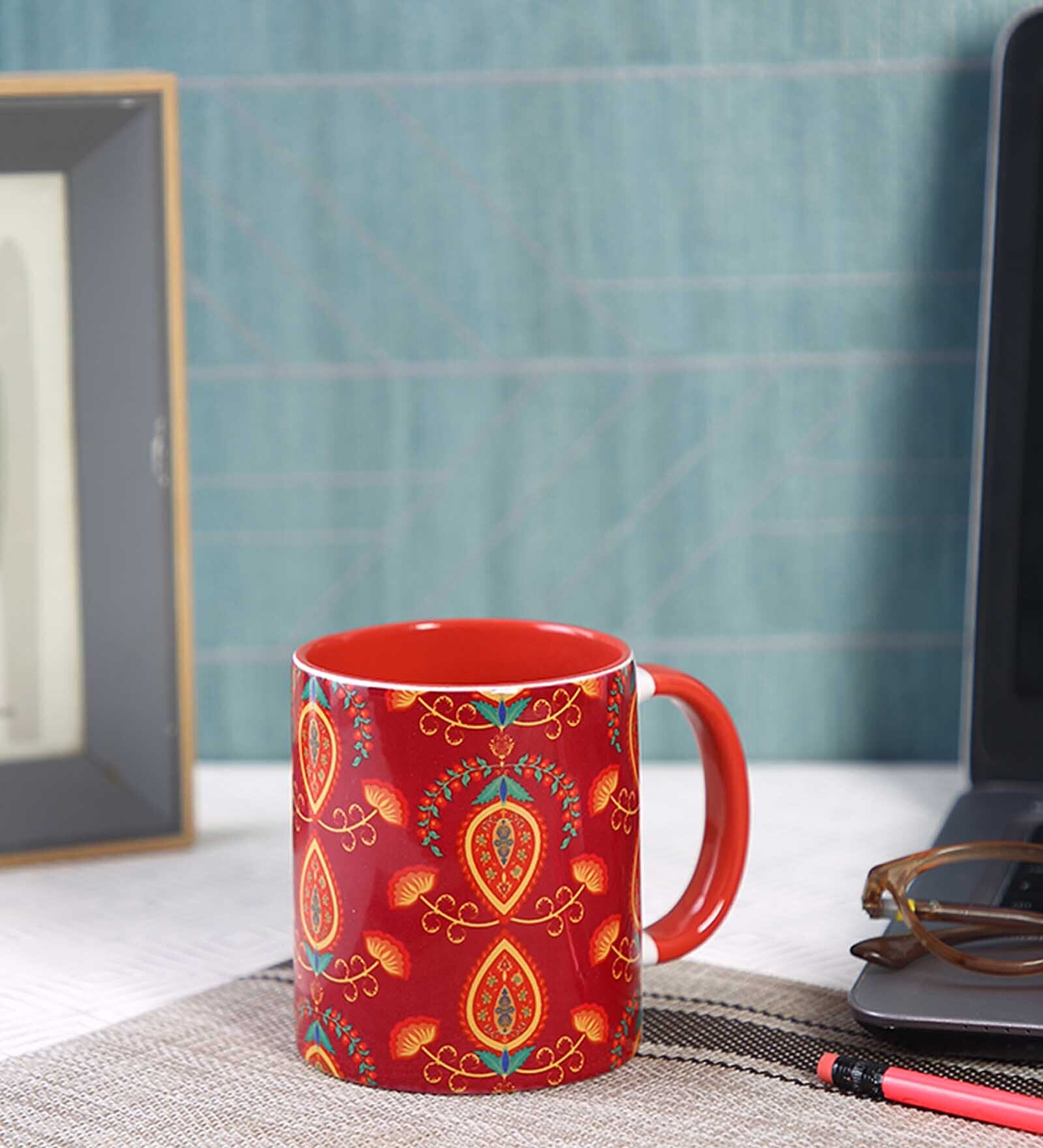 Red Multicolor Ethnic Print 350 ml Ceramic Coffee Mug