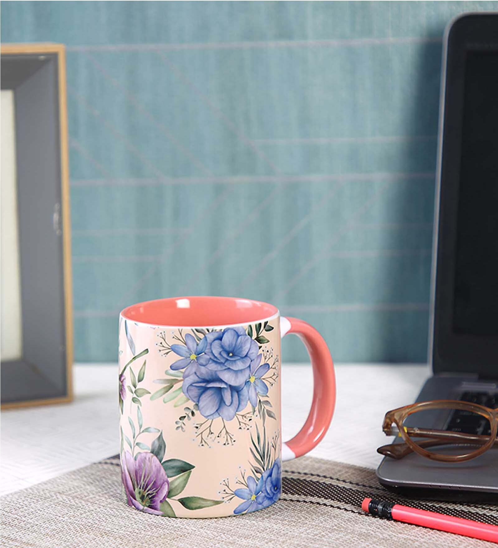 Coffee Mug Inside Colour With Beige & Blue Print