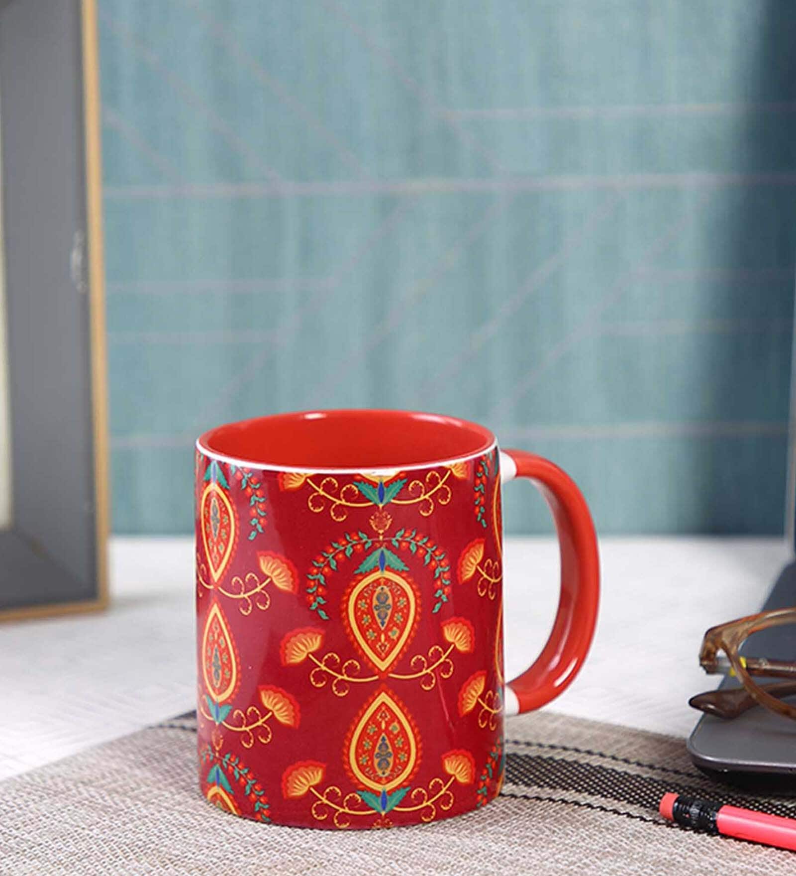 Coffee Mug Inside Colour With Red & Orange Mehendi Print