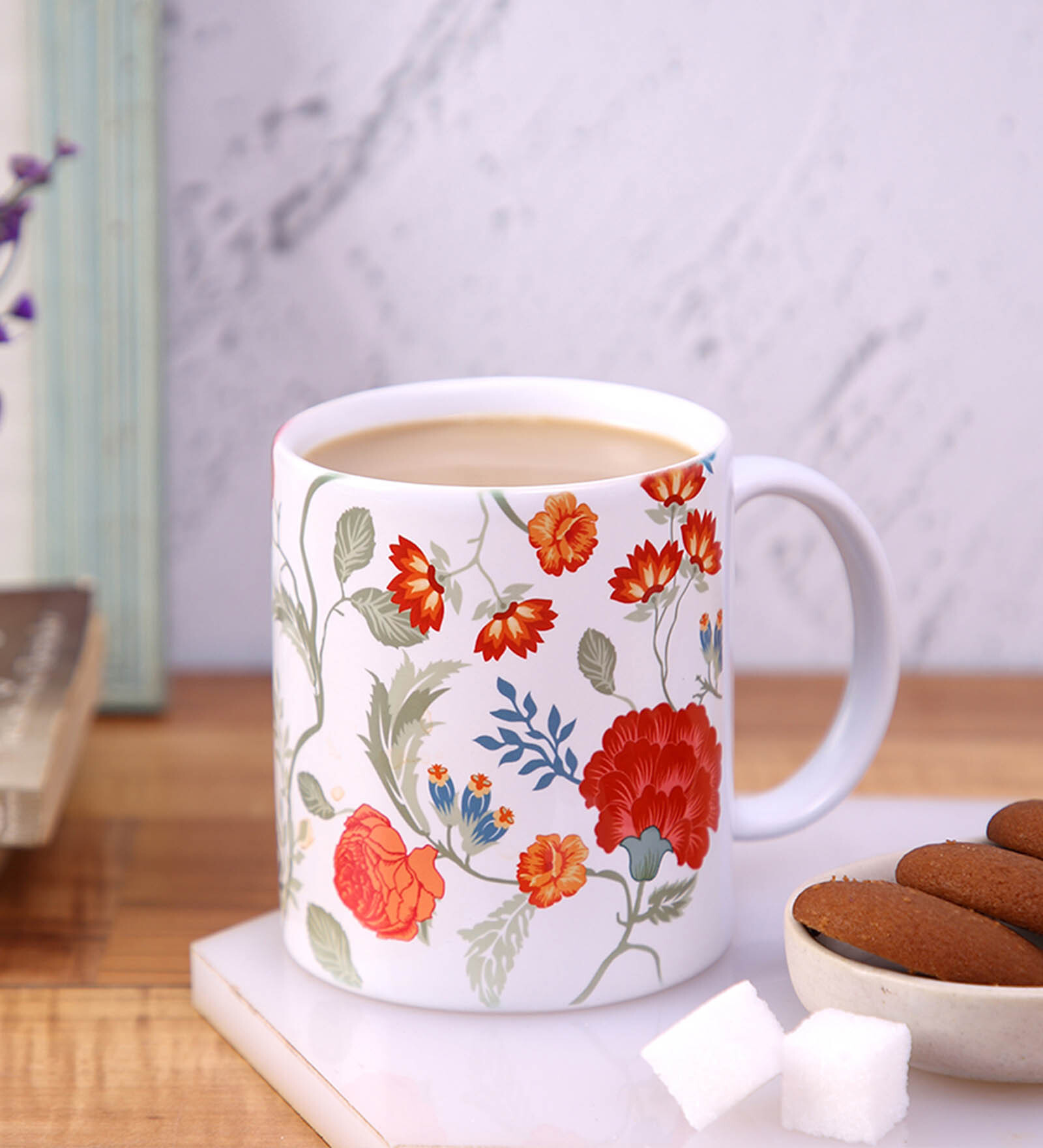 Coffee Mug With White & Red Floral Print