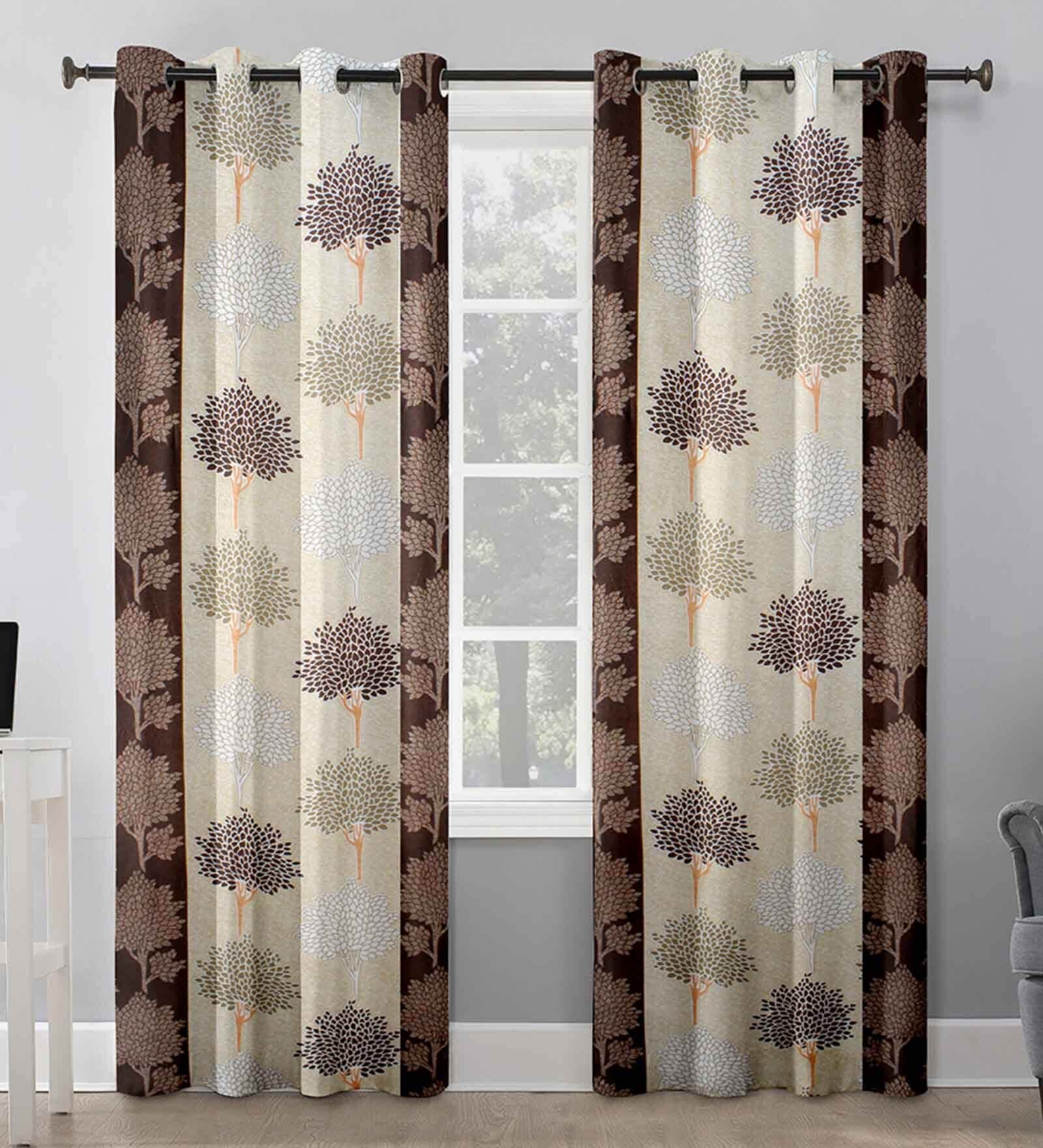 Coffee Polyester Floral 5Ft Semisheer Eyelet Window Curtain (1 Pc)