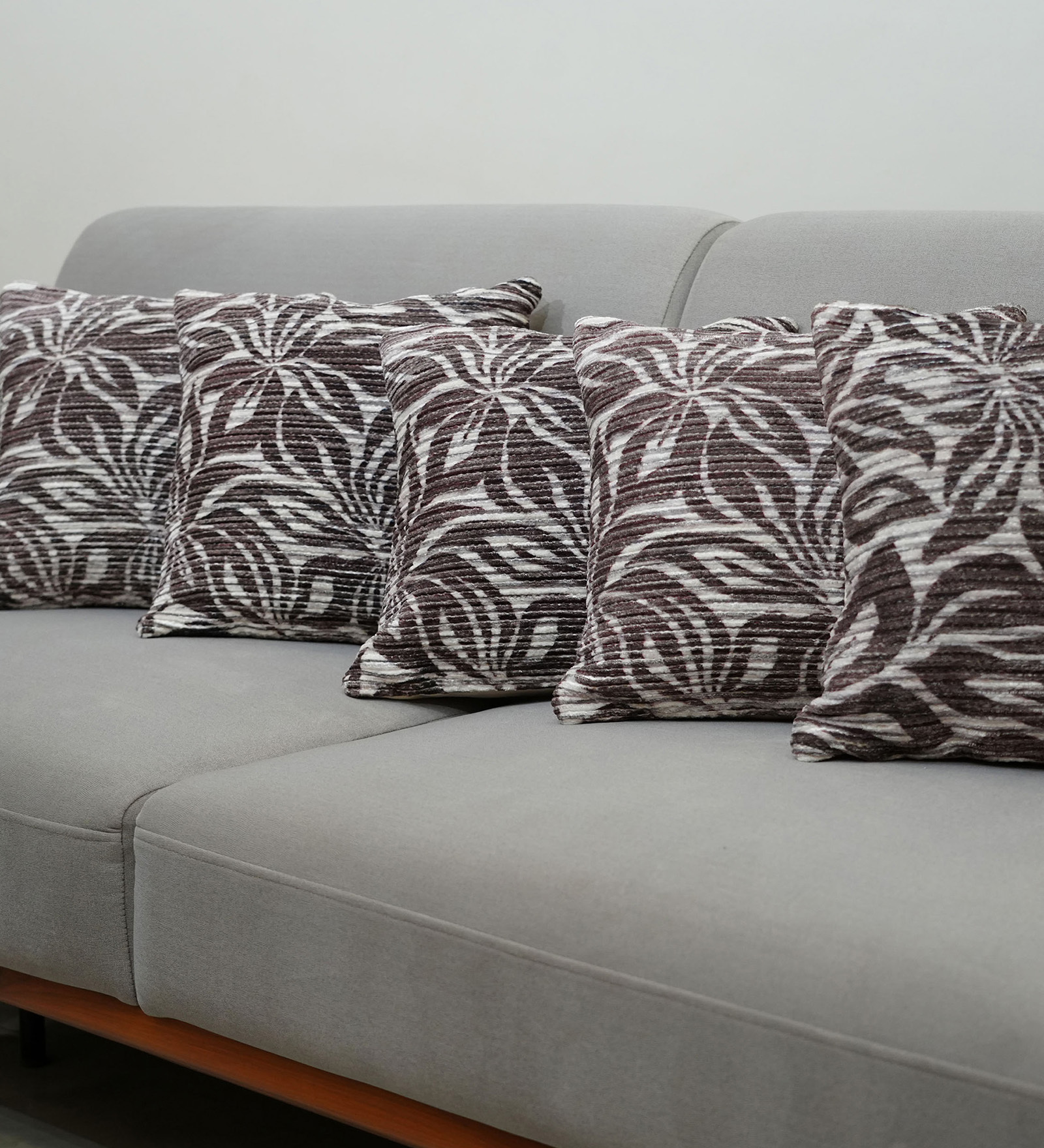 Coffee Polyester Floral 18x18 inches Cushion Covers Set of 5