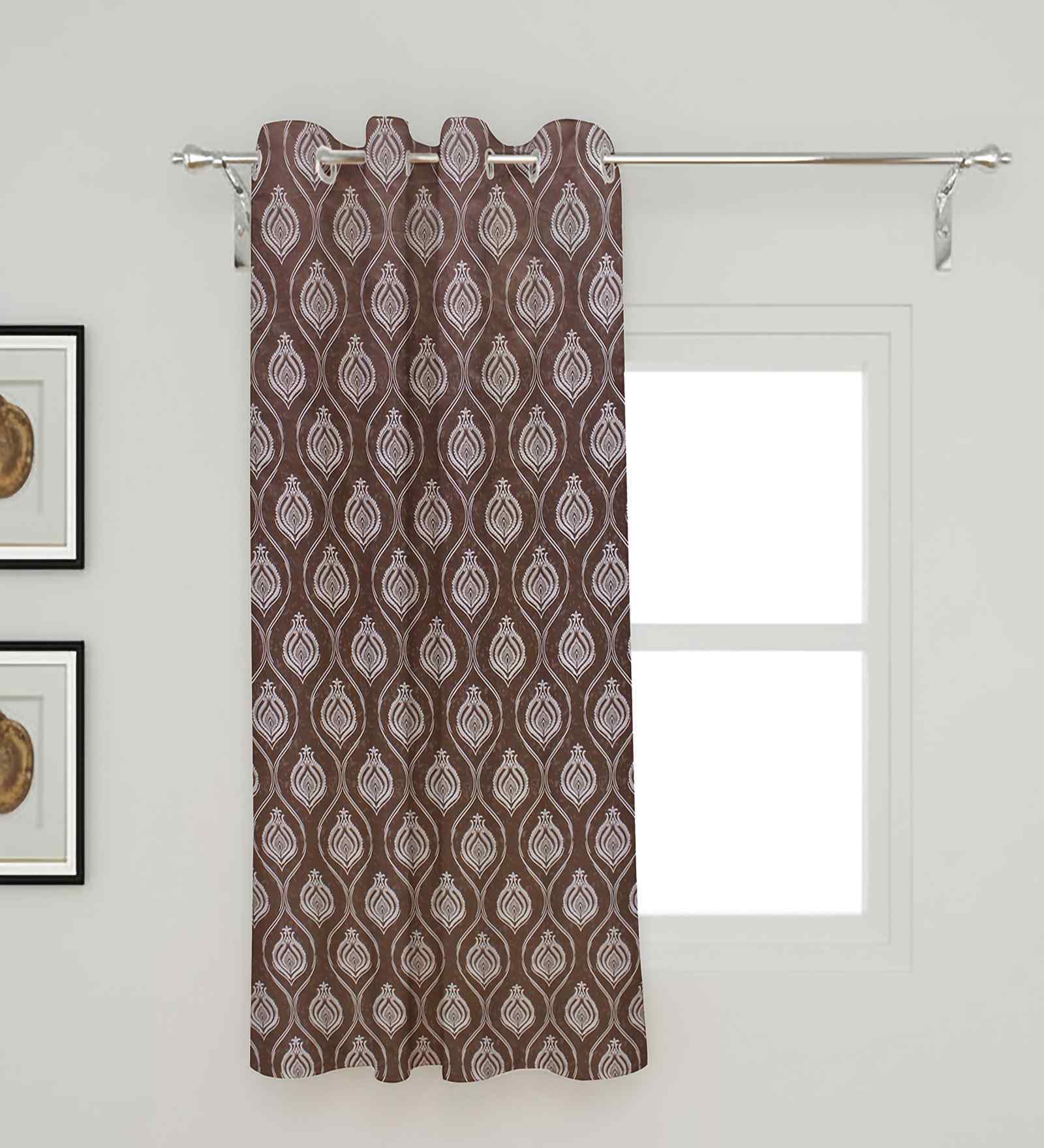 Coffee Polyester Geometric 5ft Regular Eyelets Window Curtain (1 Pc)