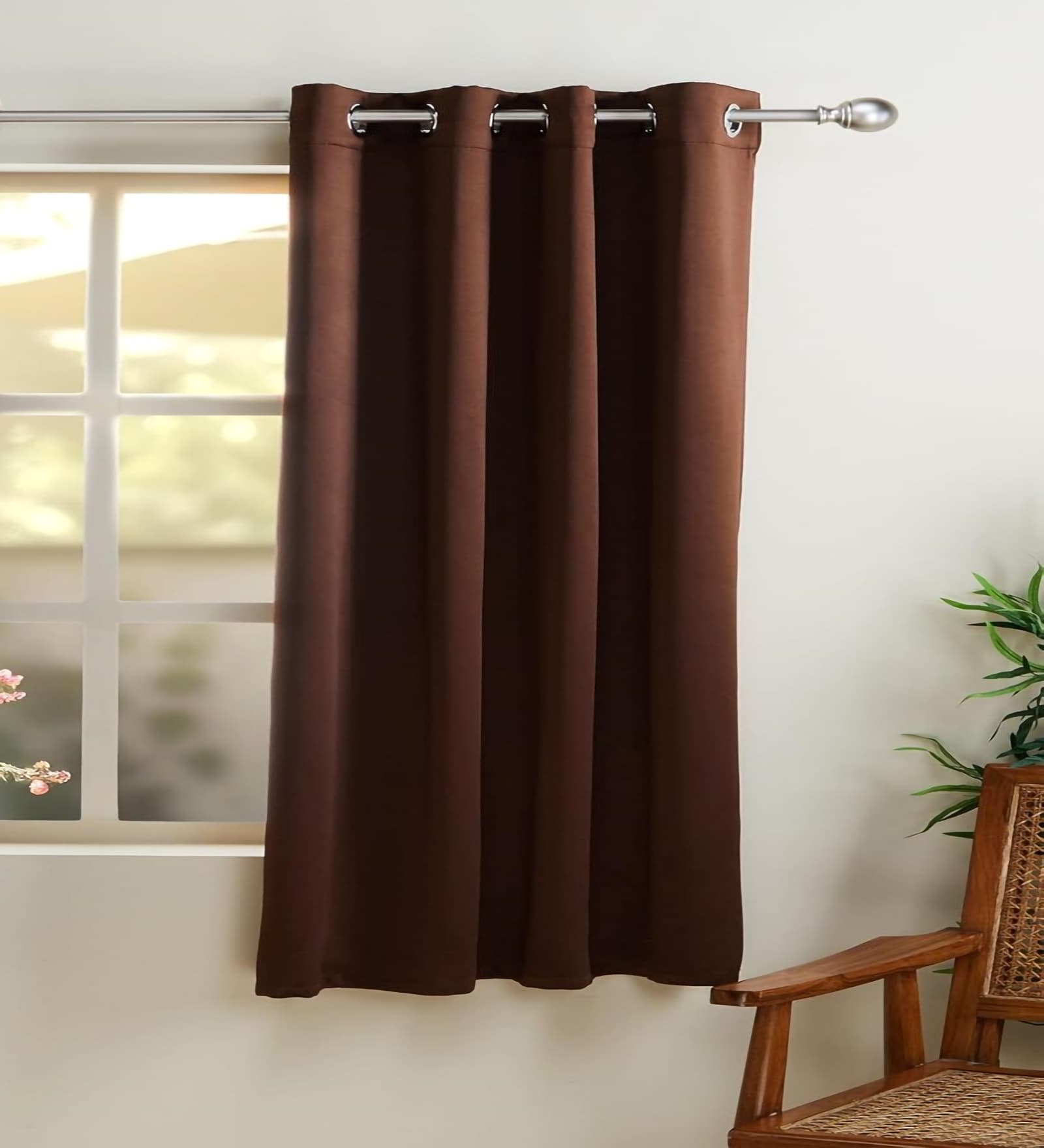 Coffee Polyester Solid 5ft Blackout Eyelet Window Curtain (1 Pc)