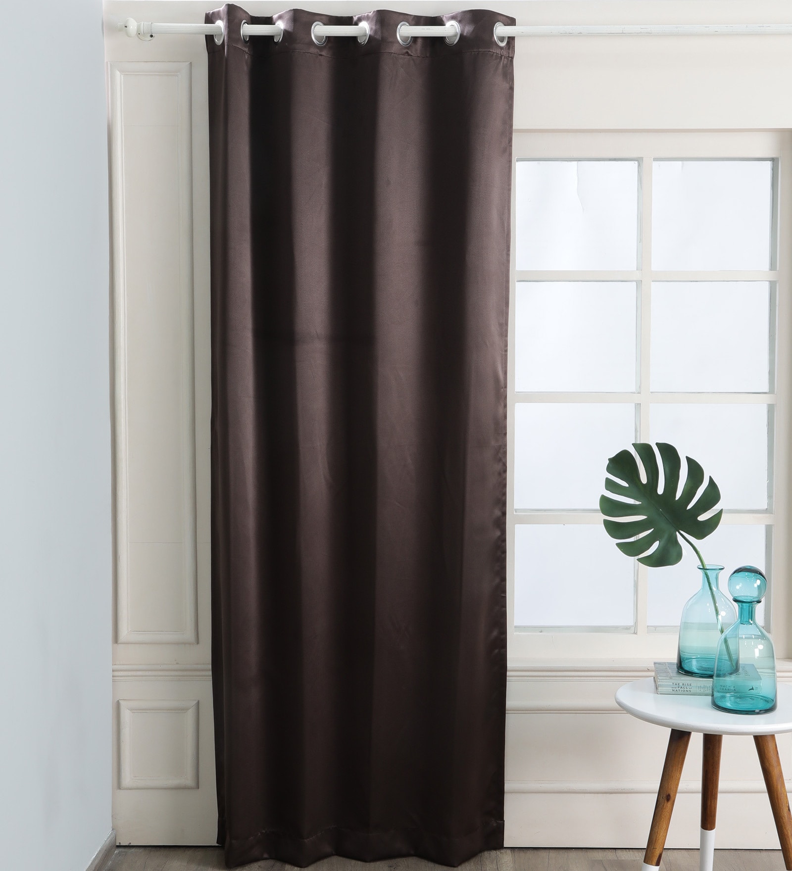 Brown Solid Polyester 9 Ft Blackout Eyelet Door Curtain