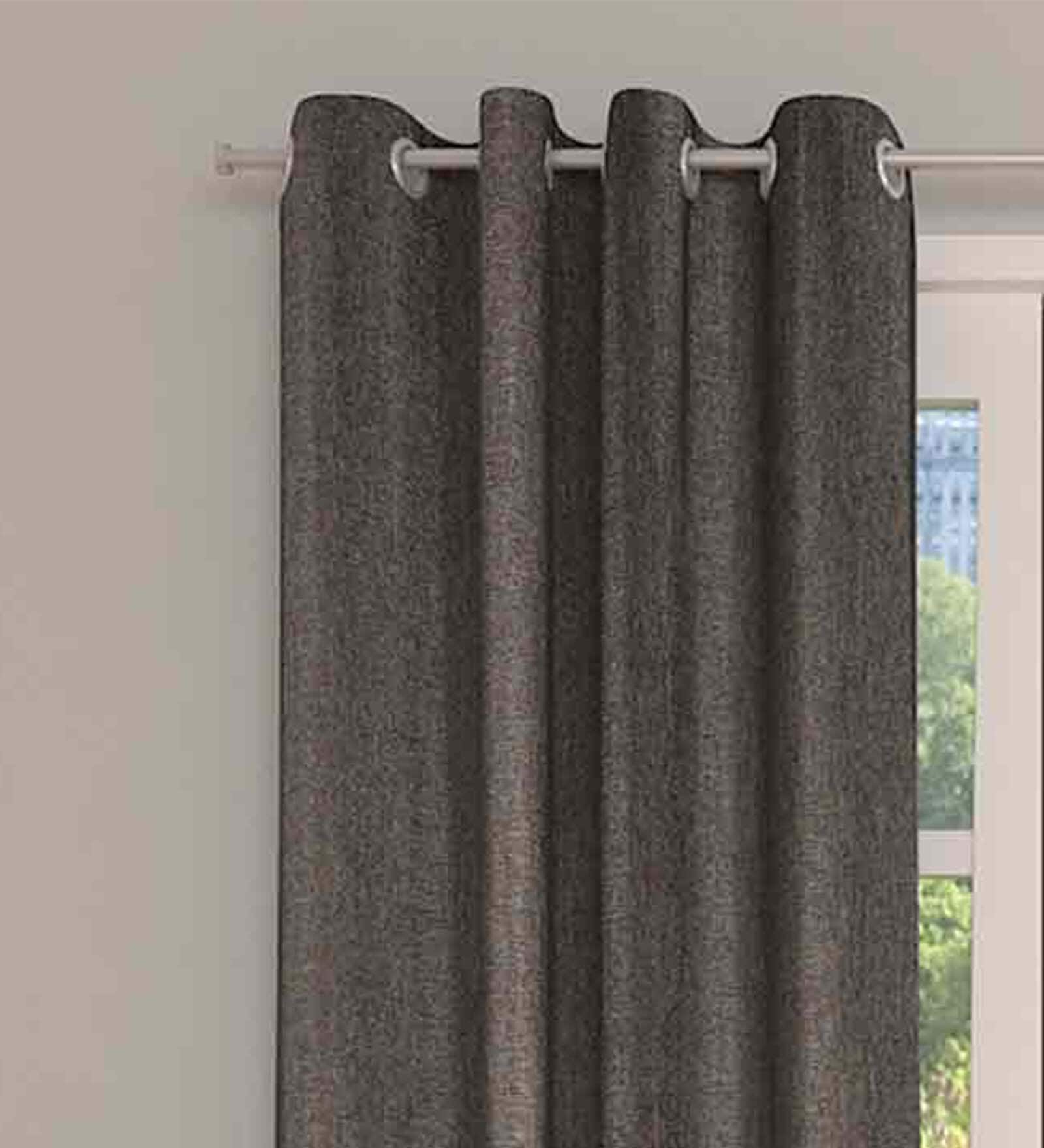 Grey Solid Jute 9 Ft Light Filtering Eyelet Door Curtains (Set of 2)