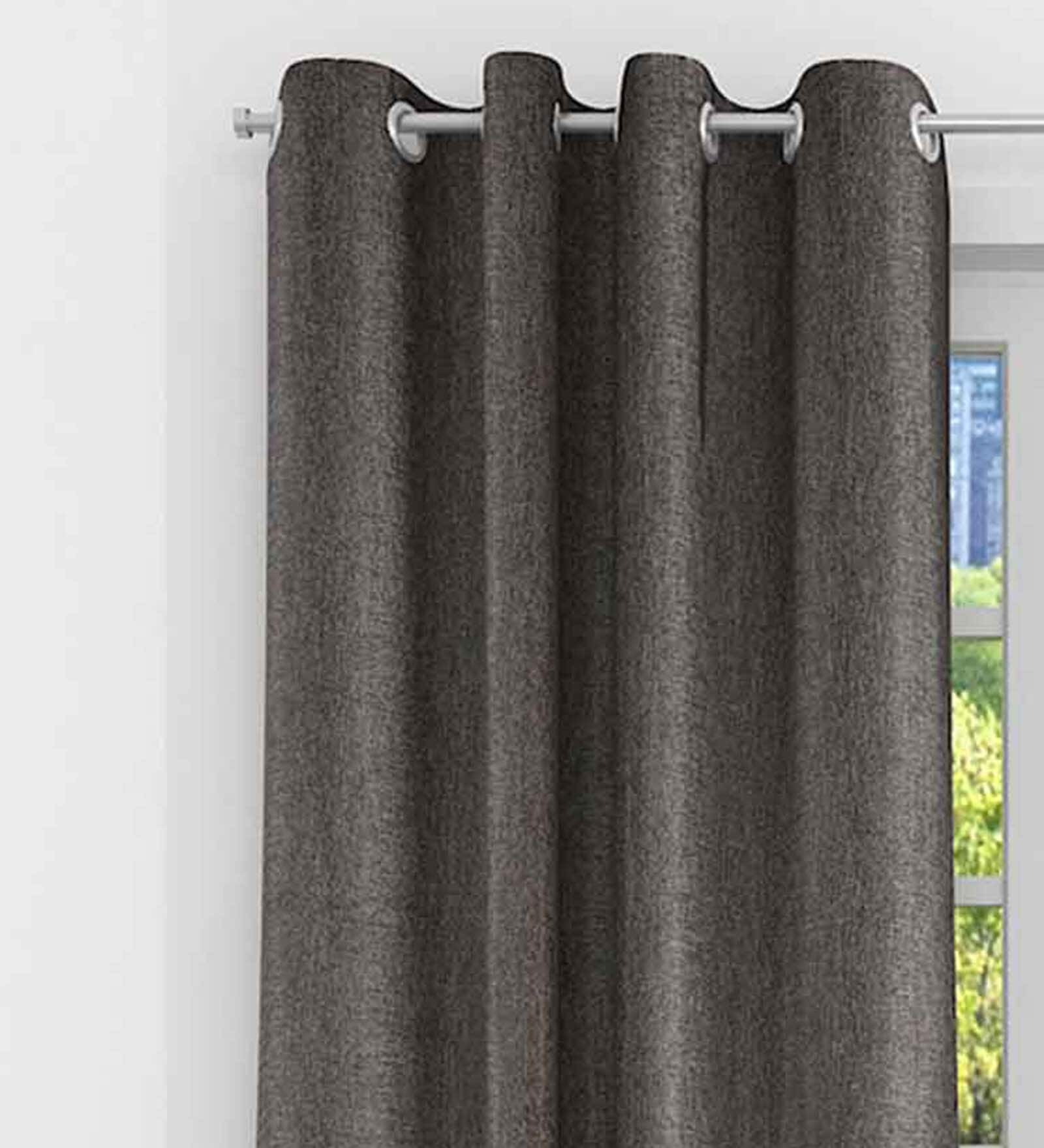 Brown Solid Jute 5 Ft Light Filtering Eyelet Window Curtains (Set of 2)