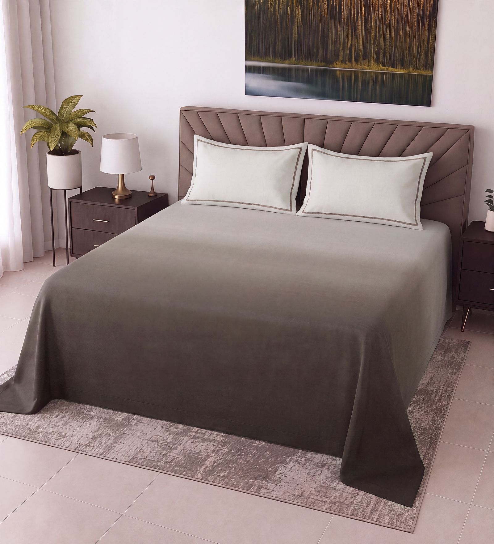 Coffee Shade Solid 400 TC Super King Size Bedsheet with 2 Pillow Covers Luxury Series Collection
