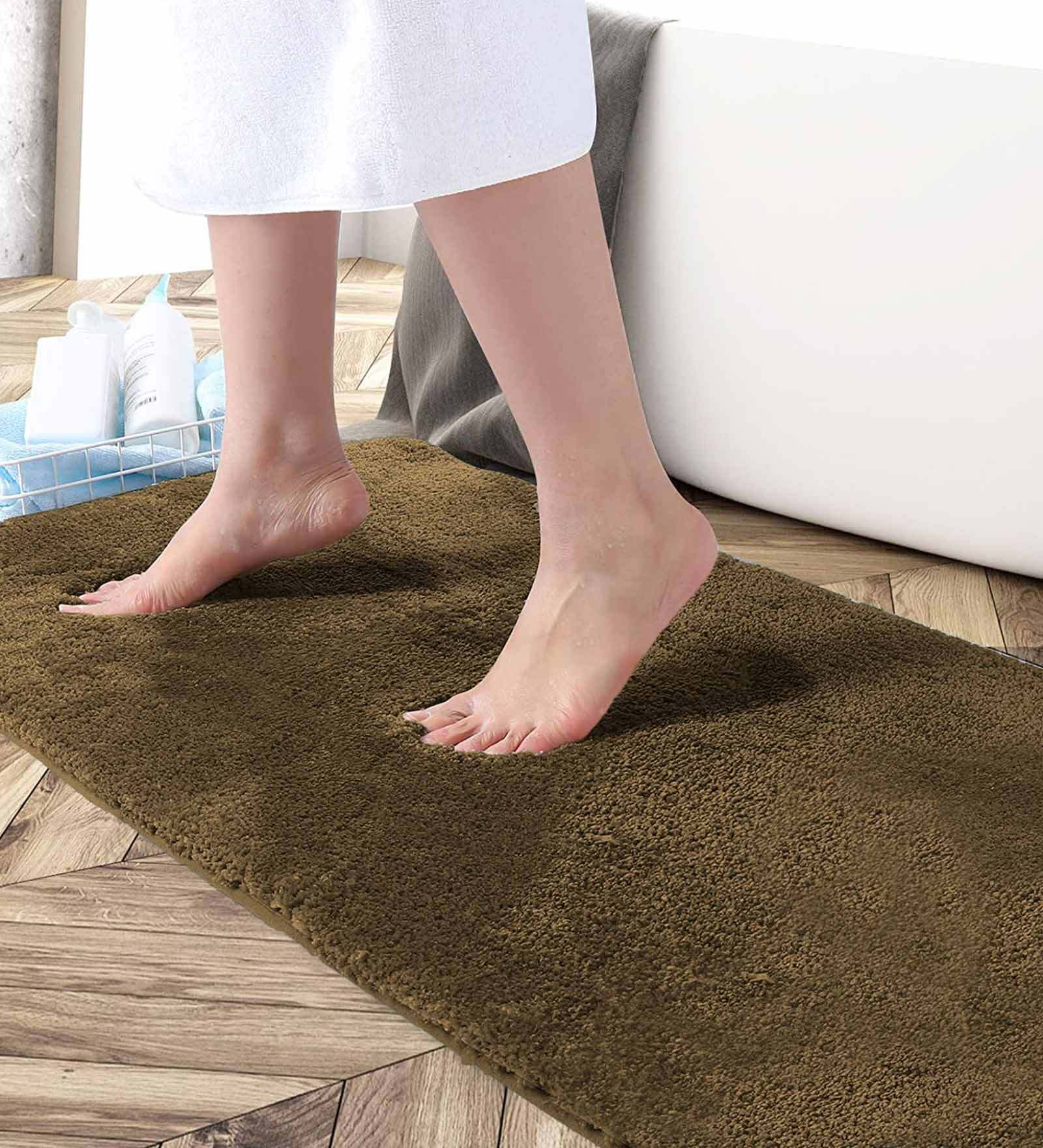 Olive Solid Microfibre 36x24 Inches AntiSkid Bath Mat