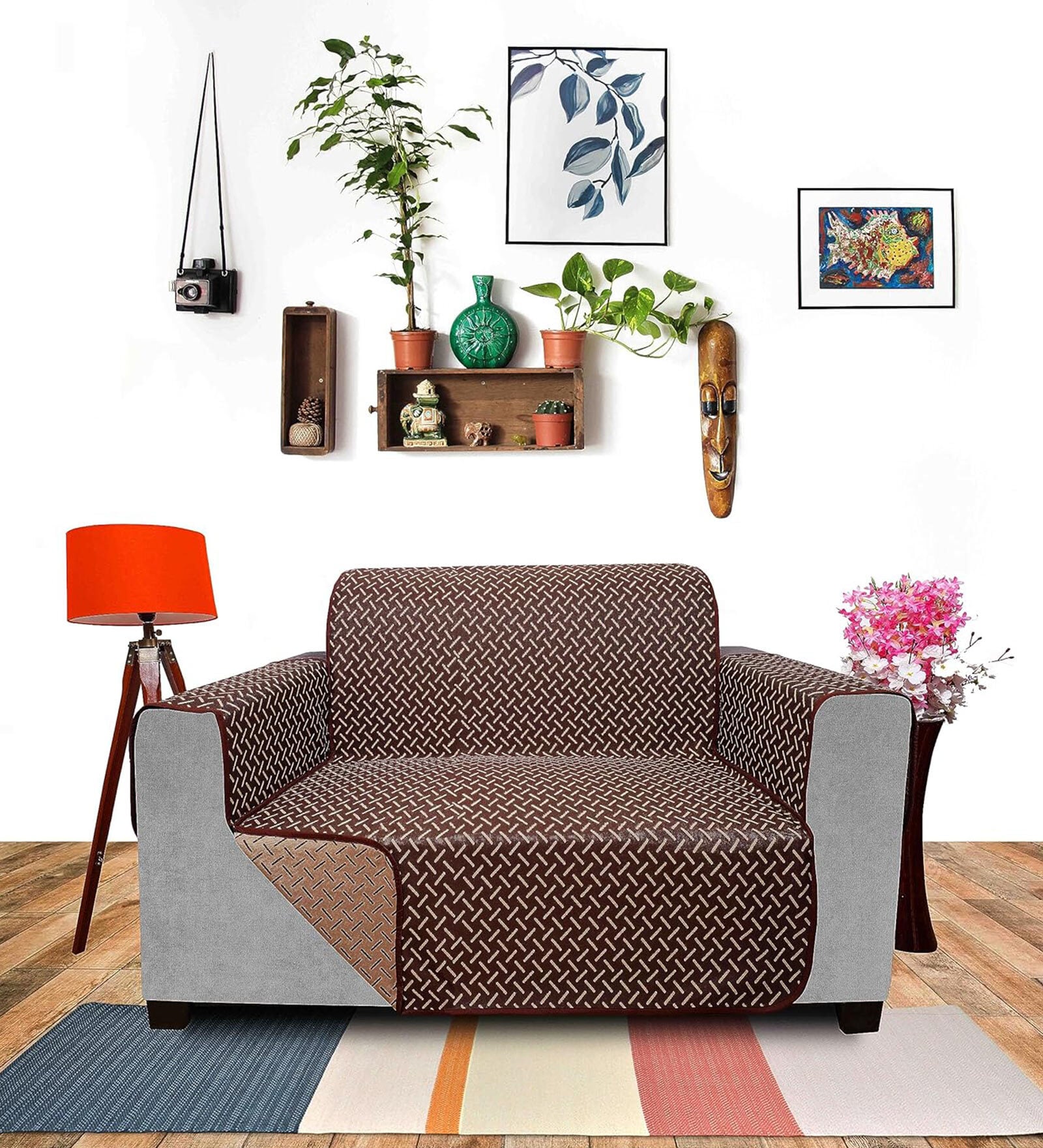 Coffee Solids Polyester 1 Seater Sofa Cover