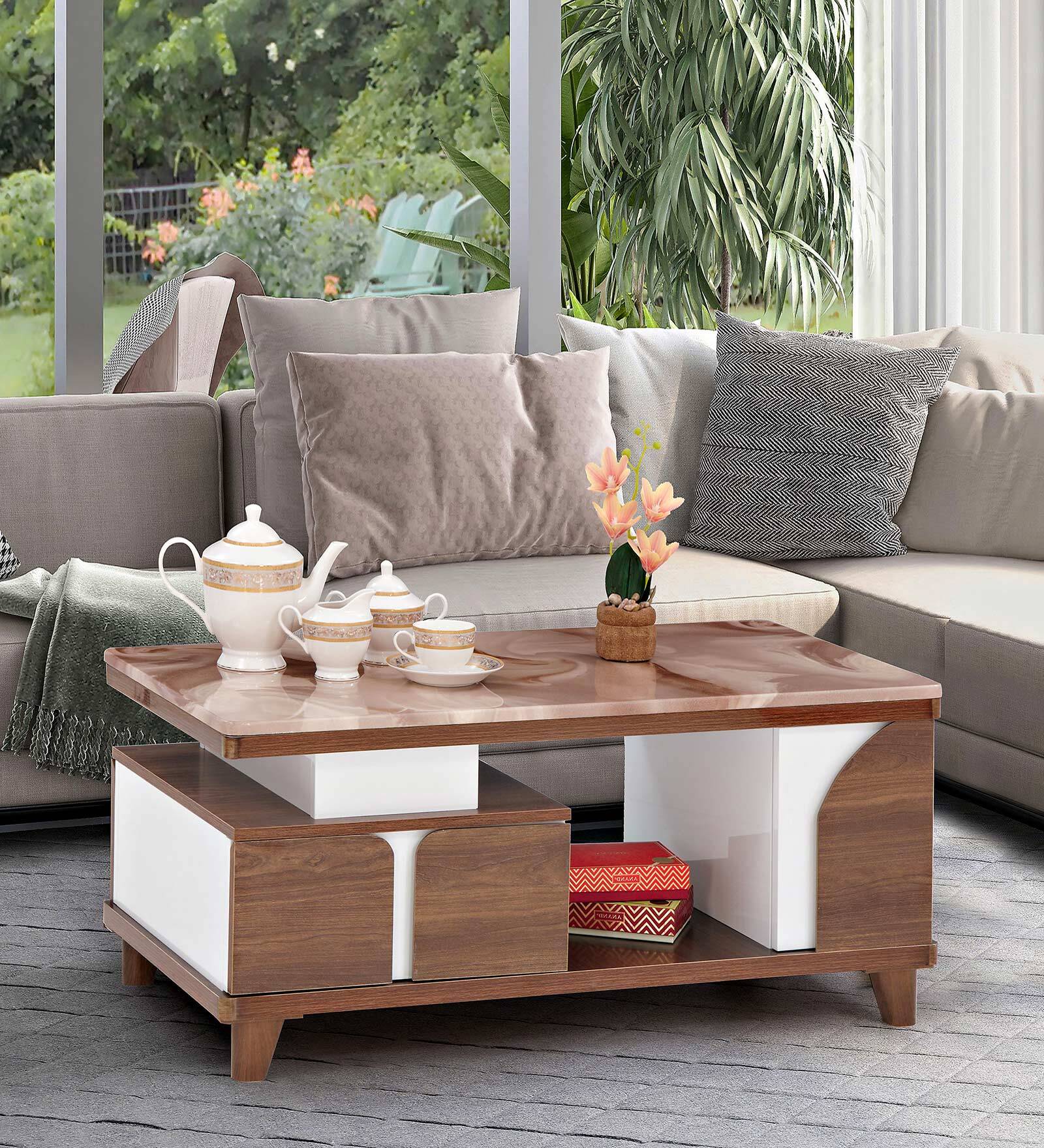 Sydney Marble Top Coffee Table in Natural Finish