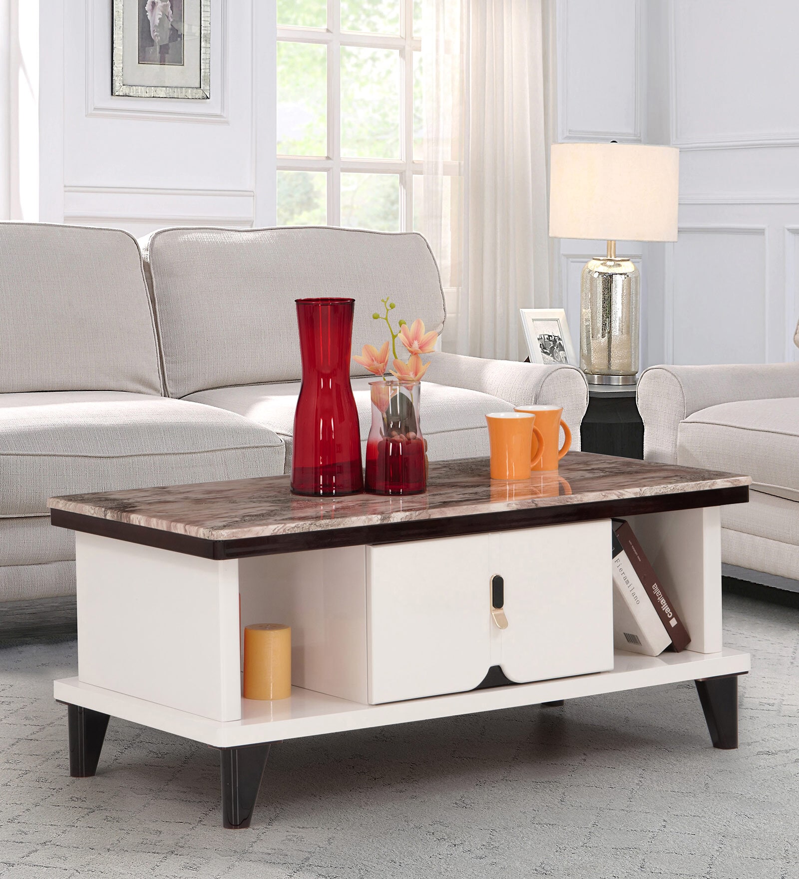Lyon Marble Coffee Table in Brown Colour Lyon Marble Coffee Table in Brown Colour