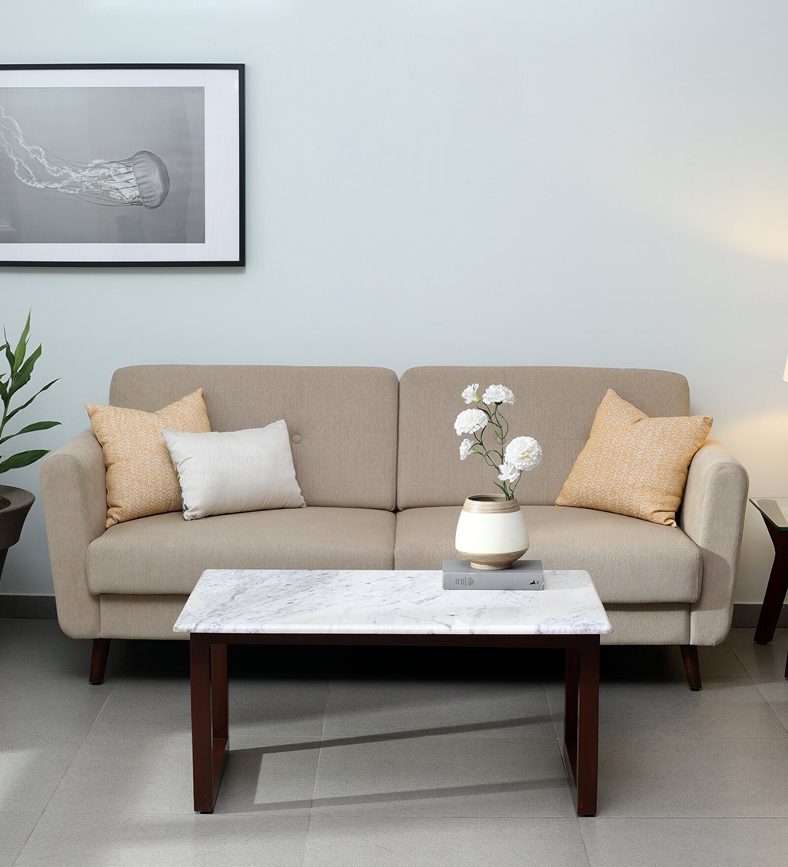 Buy Adalia Marble Top Coffee Table in Natural Teak Wood Finish at 27