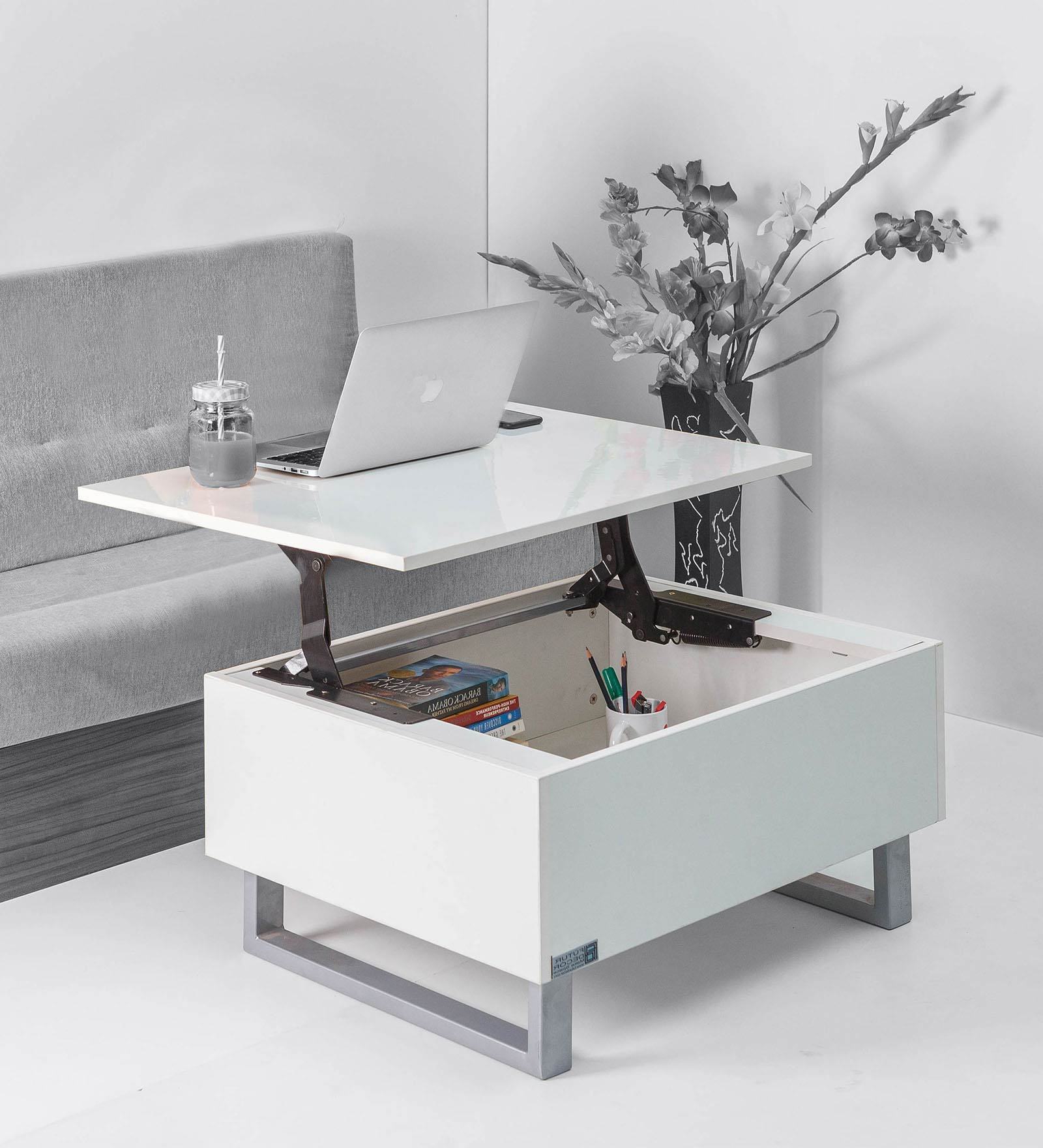 Buy Coffee Table with Liftup Top in Wool White Colour by FuturDecor