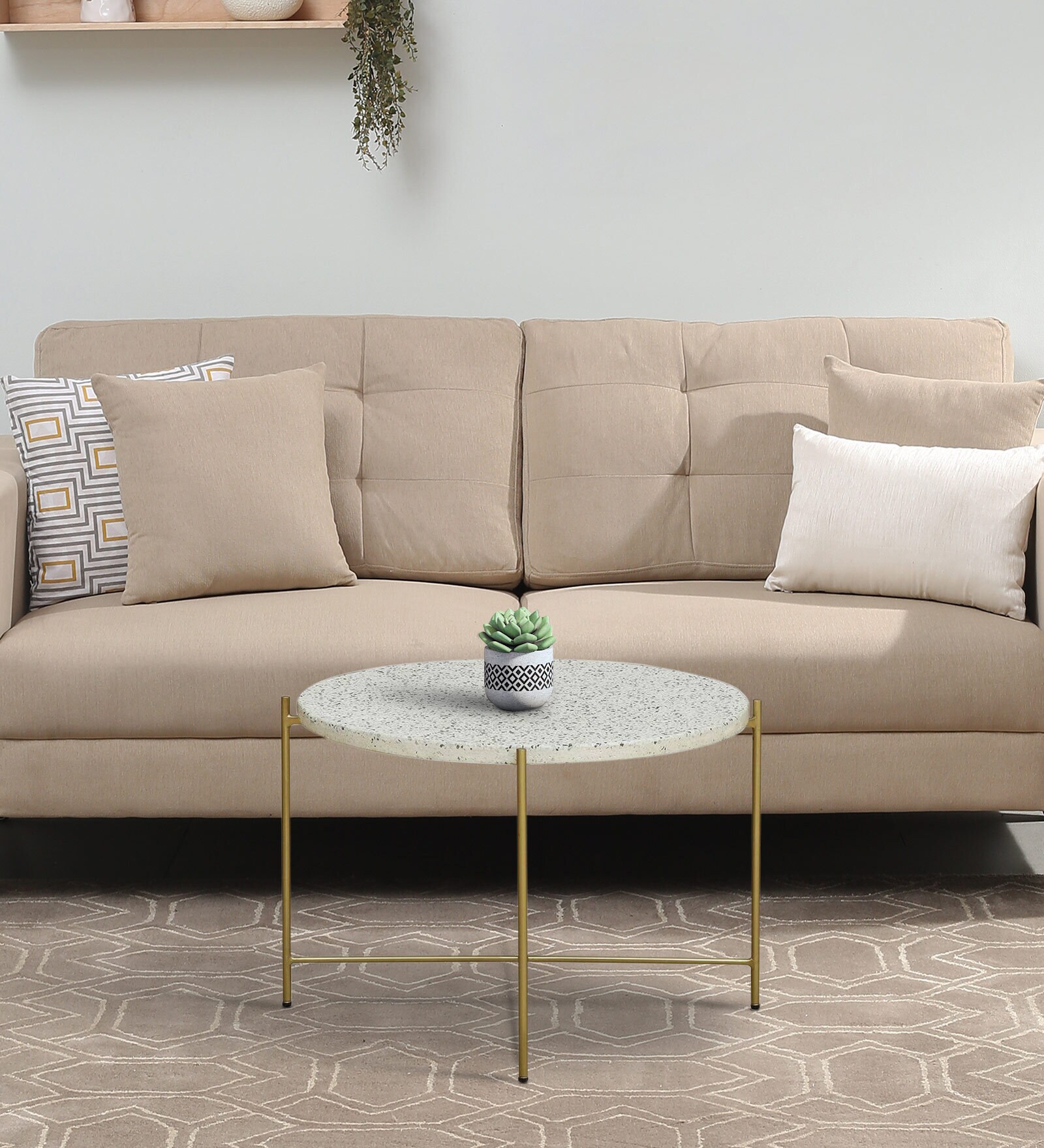 Coffee Table With Marble Top And Brass Finish