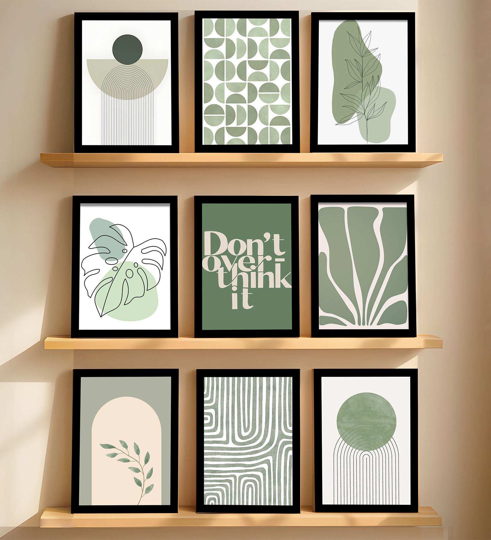 Green Botanical Wall Art Framed Set of 9