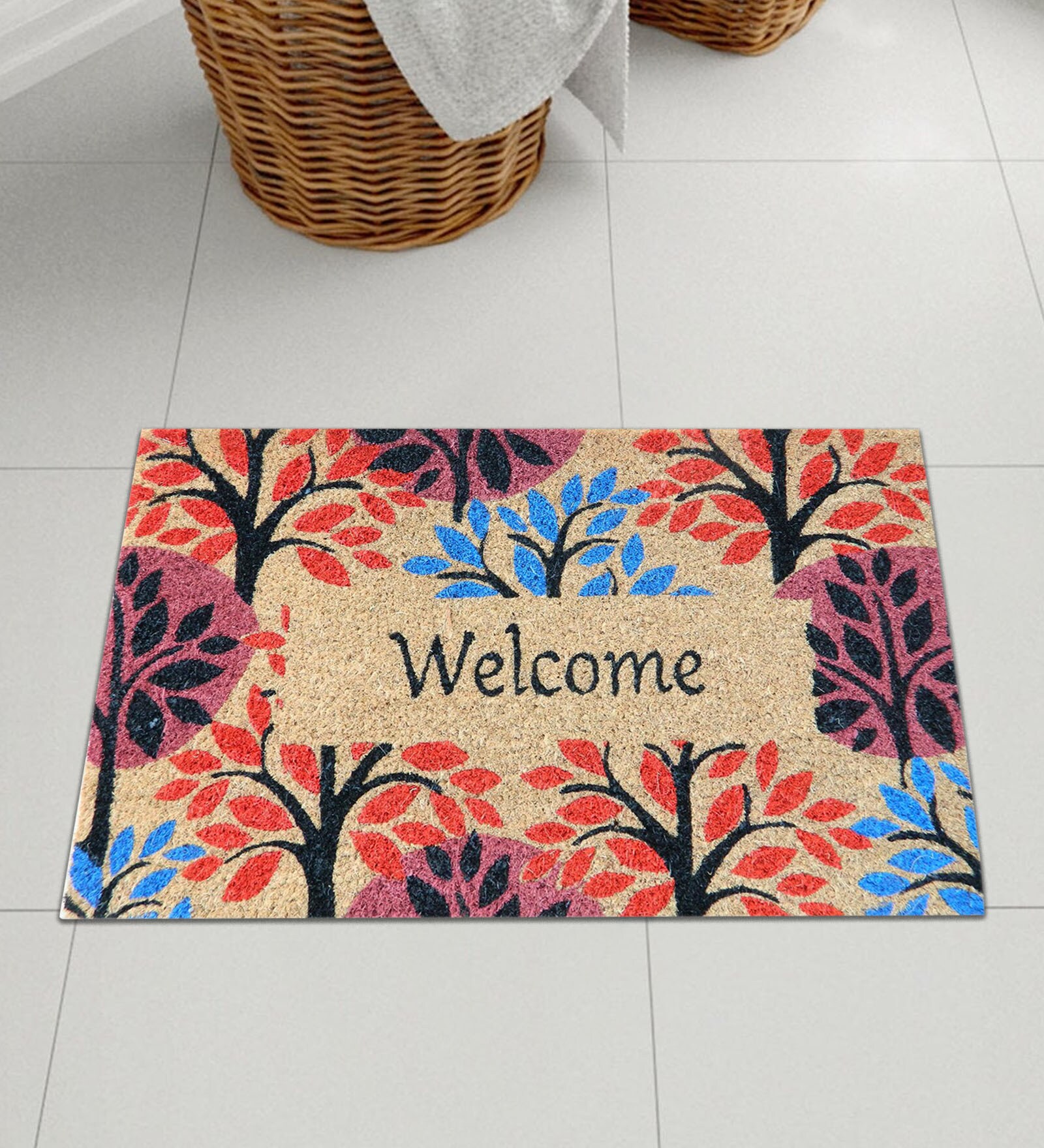 Beige Solid Coir 24 x 16 Inches Anti Skid Door Mat