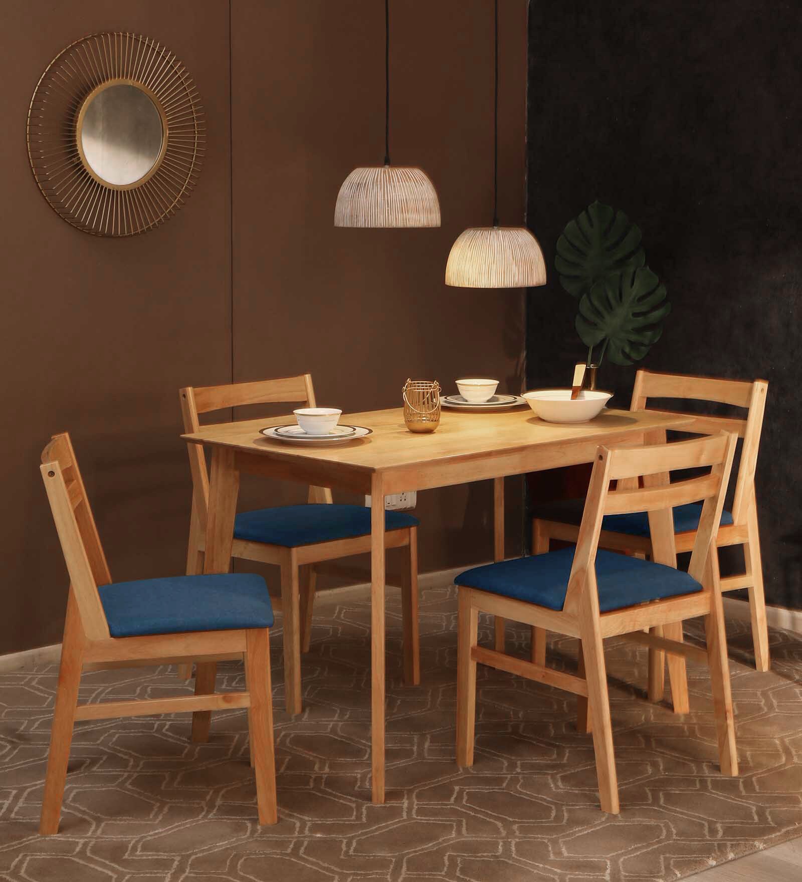 Coito Solid Wood 4 Seater Dining Table Set In Natural Finish