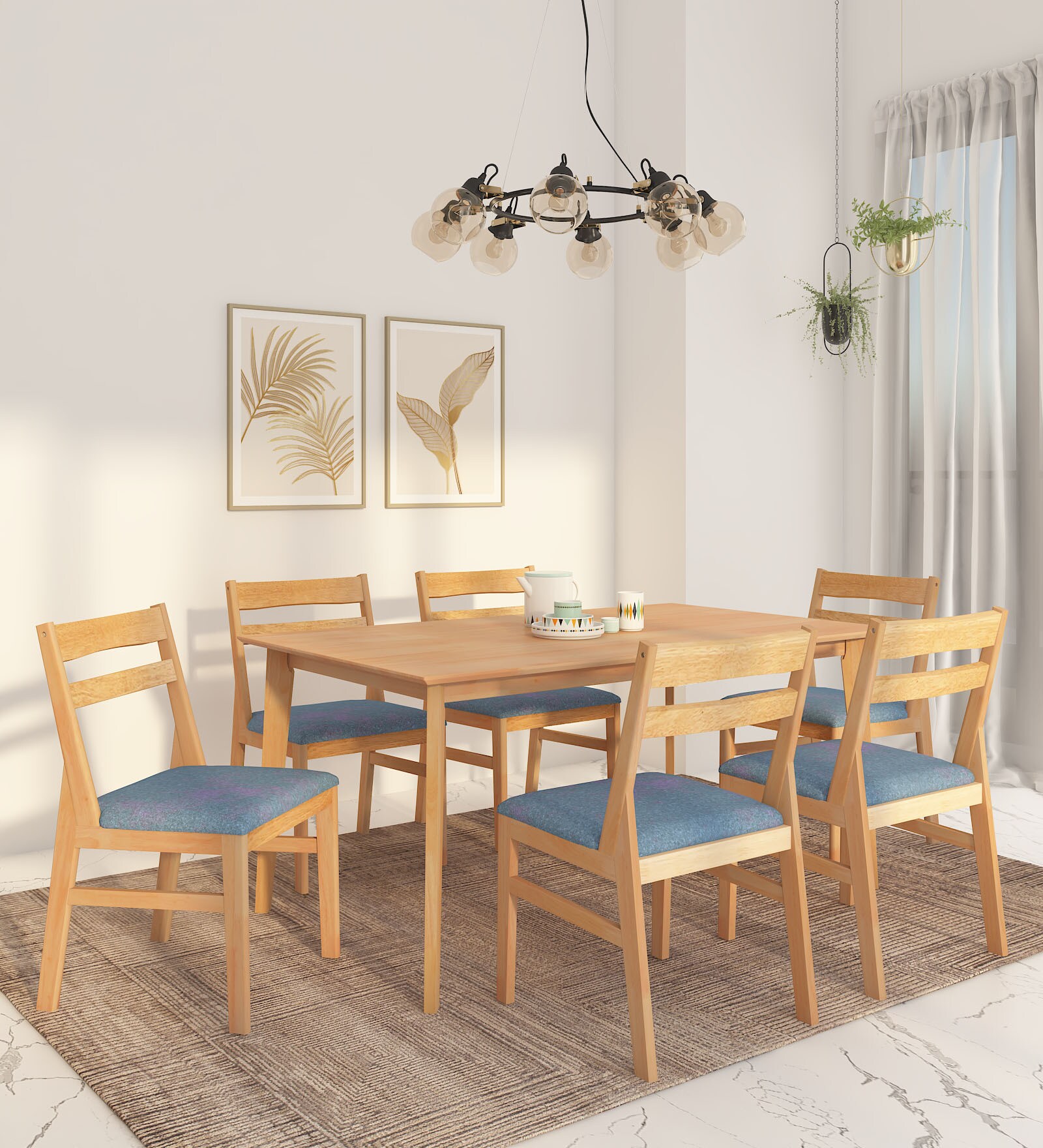 Coito Solid Wood 6 Seater Dining Set In Natural Finish