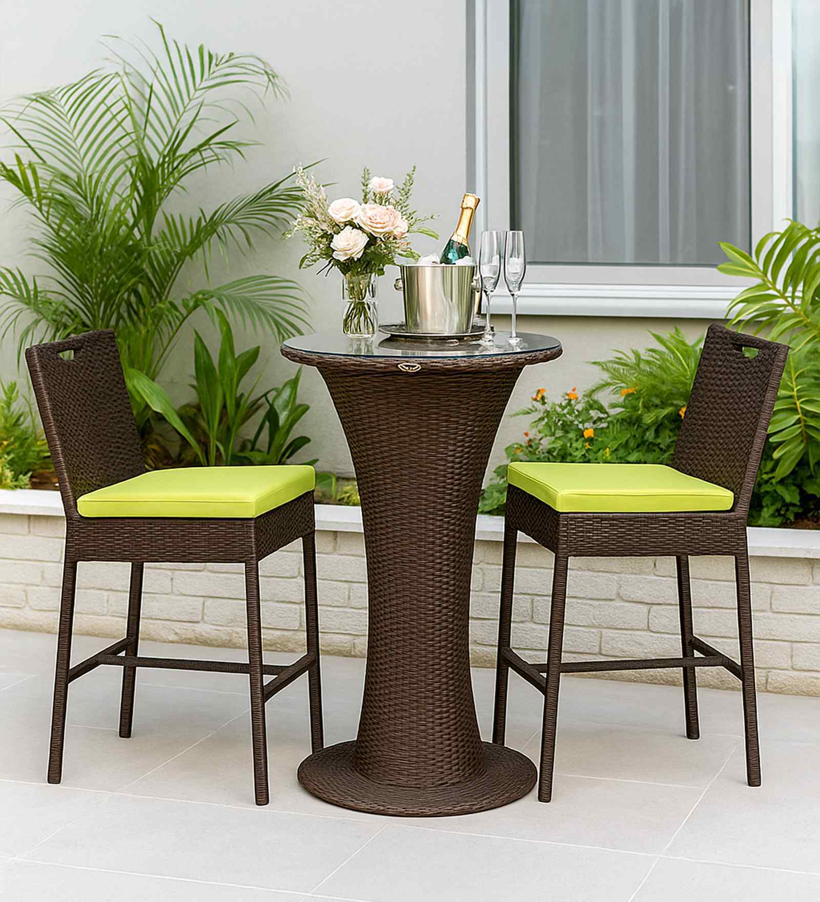 Colac Wicker Table And Chair Set ( With 2 Chairs ) In Brown Finish