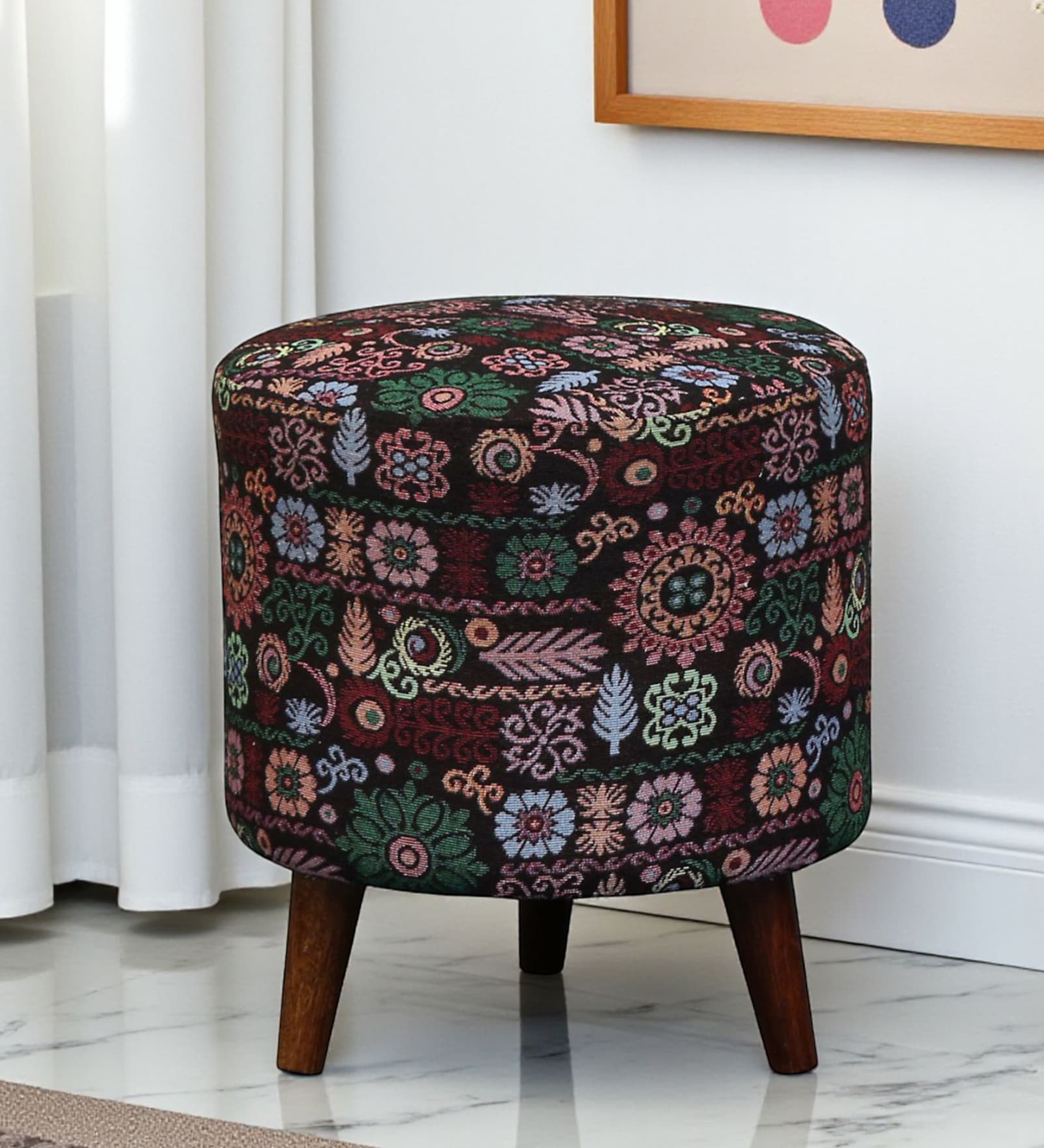 Colby Fabric Seating Stool In Jacquard Multicolor 